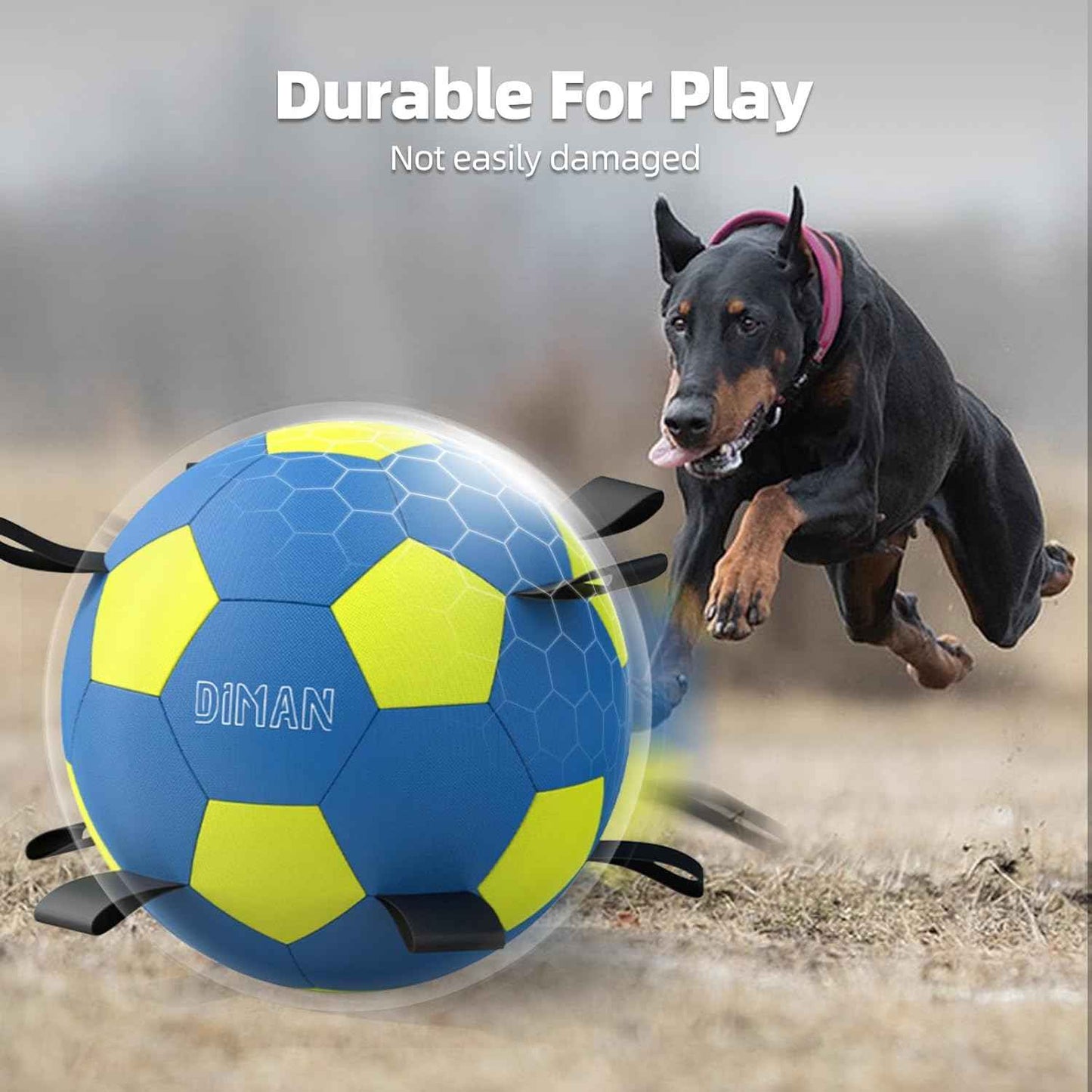 Diman Herding Ball for Dogs – 25 Inch Horse Ball, Large Dog Toy for Australian Shepherd (Blue Yellow)