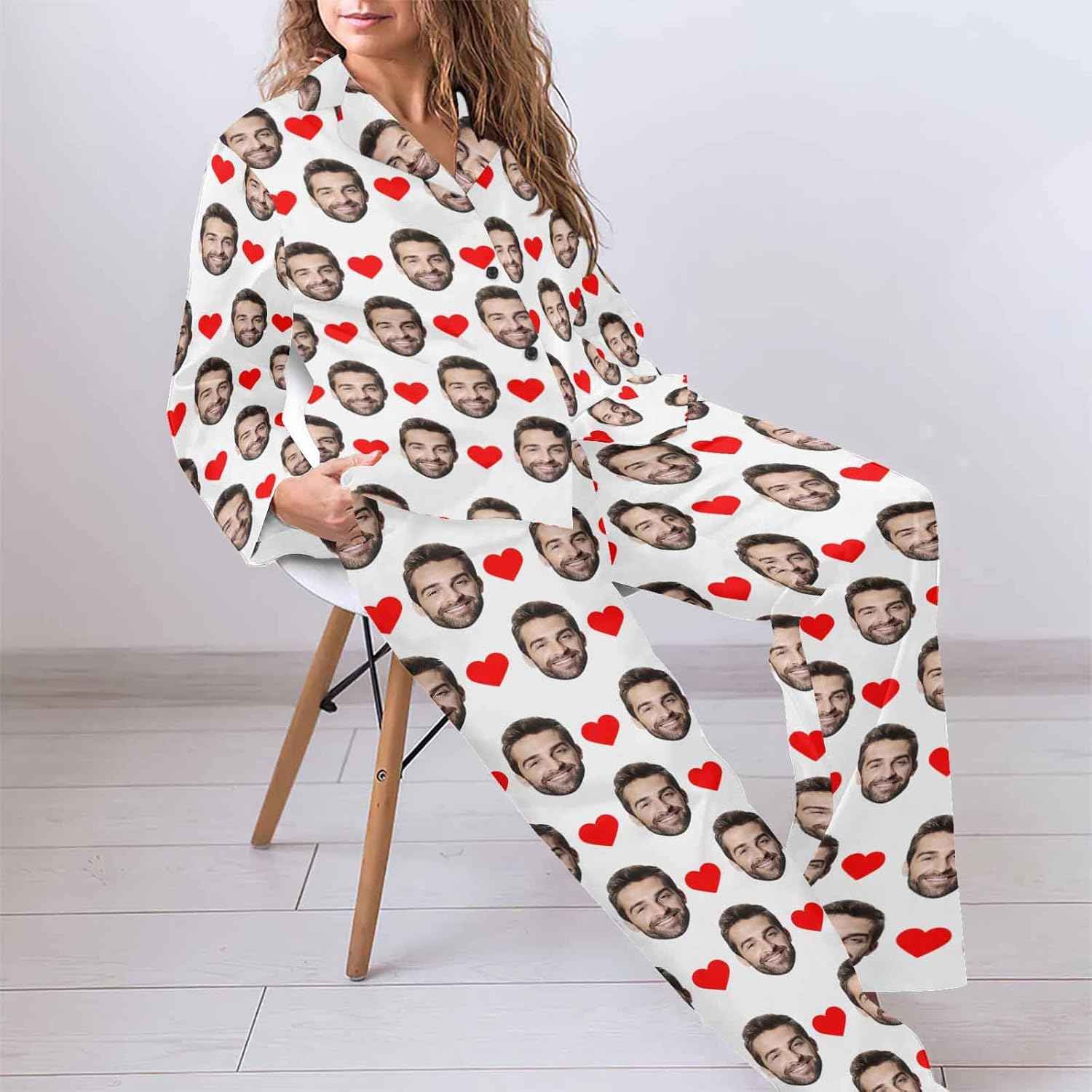 MyPupSocks Custom Face Pajamas for Women Set, Personalized Photo Long Sleepwear XS-XXL