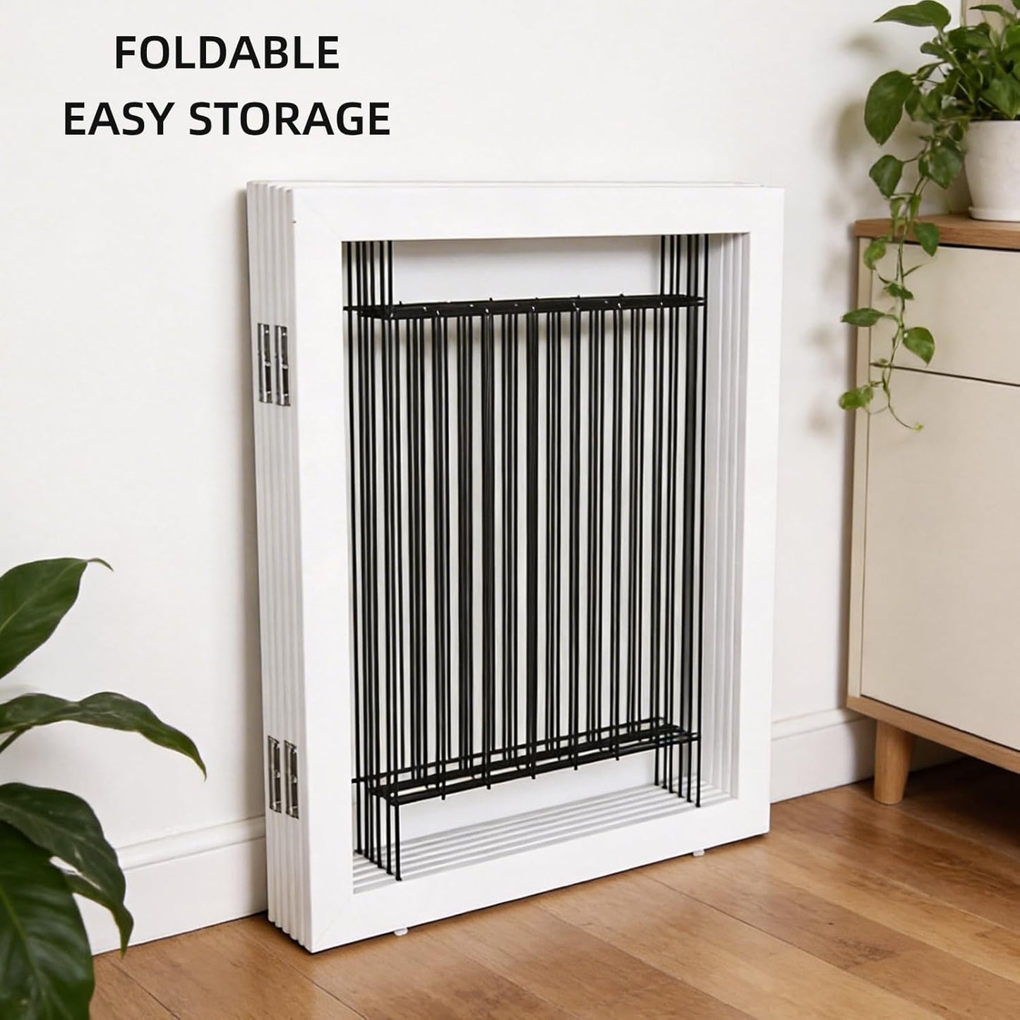 ZJSF Freestanding Dog Gate Indoor, Foldable Dog Fence for Doorways,Hallways or Stairs, Sturdy Wood Extra Wide Pet Gate with Support Feet,White,32 "Height-6 Panels