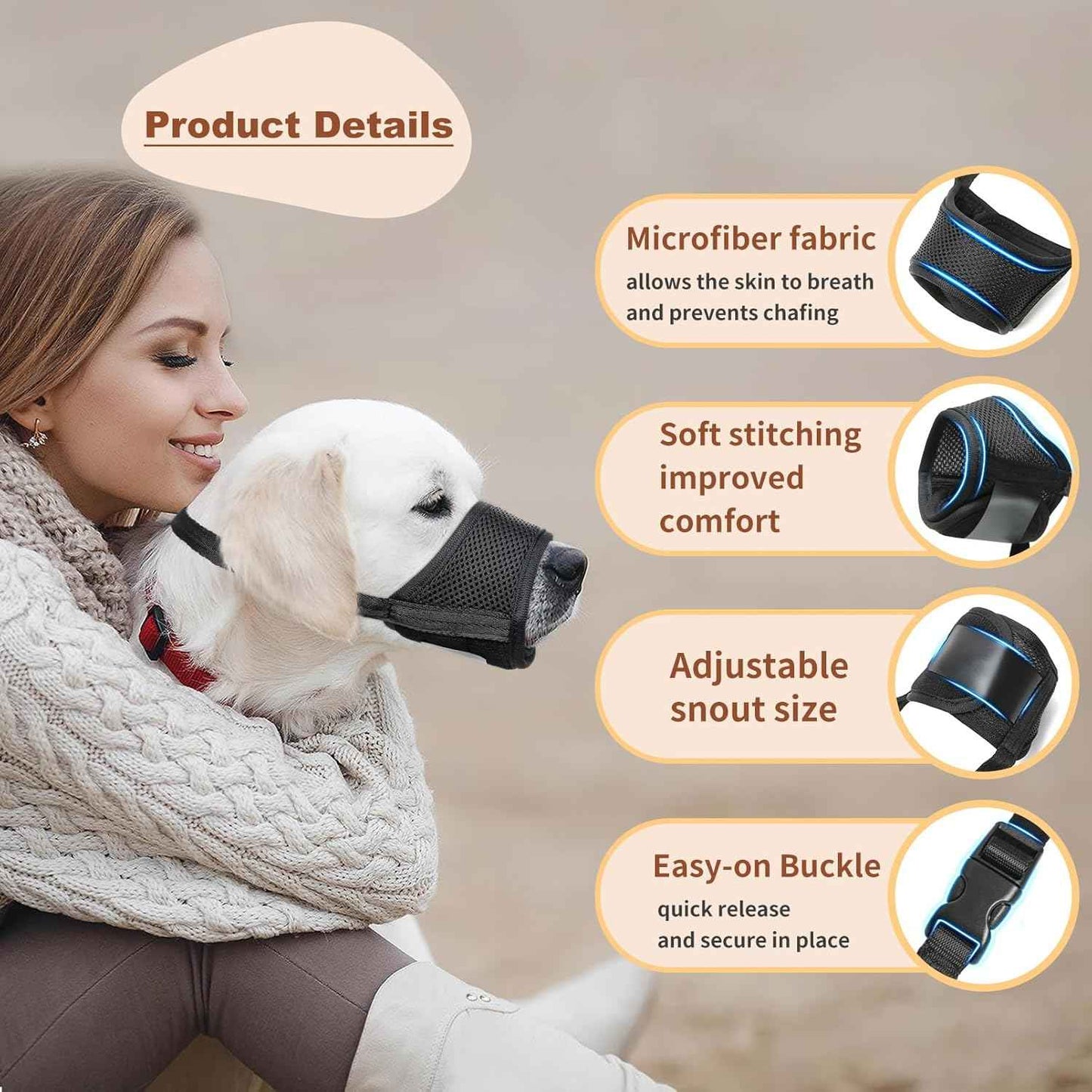HEELE Dog Muzzle,Soft Nylon Muzzle Anti Biting Barking Chewing,Air Mesh Breathable Drinkable Adjustable Loop Pets Muzzle for Small Medium Large Dogs 4 Colors 4 Sizes (Black, M)
