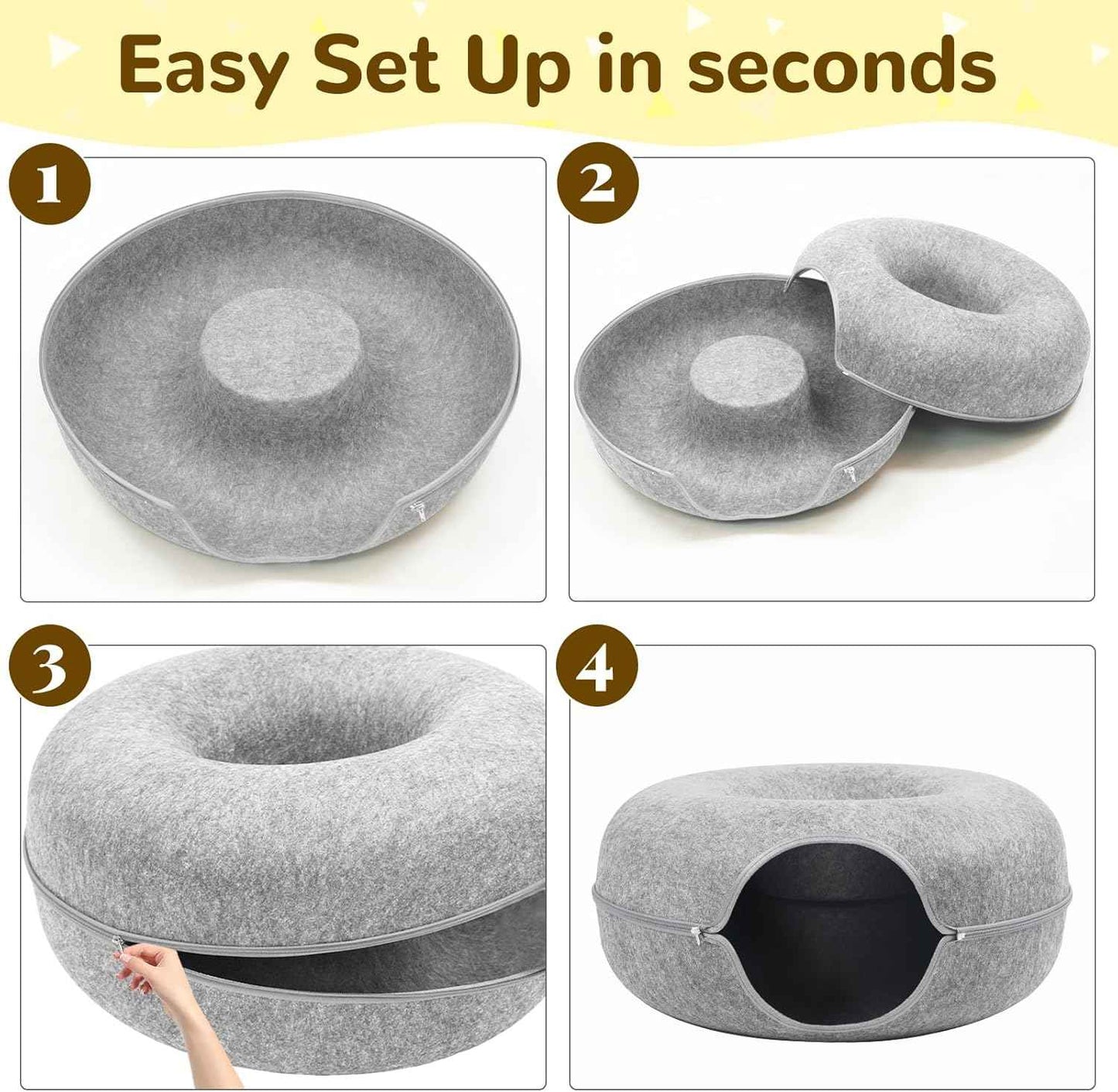 Cat Caves for Indoor Cats, Large Cat Tunnel for Multiple & Large Cats, Scratch Detachable Peekaboo Cat Cave Bed, Kitten Donut Kitty Hideaway Up to 45 Lbs