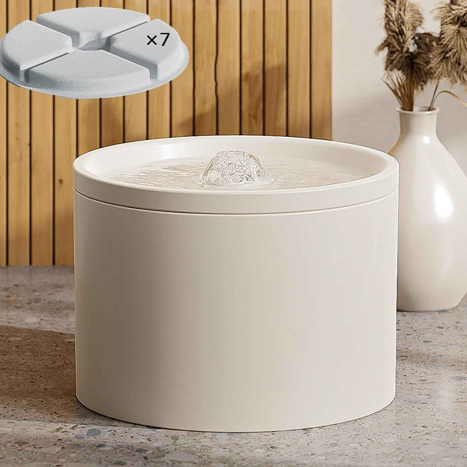 Ceramic Cat Water Fountain 33.82oz/1L Automatic Super Silent Pet Drinking Dispenser with 7 Replacement Filters Dog Water Bowl Dispenser - for Pets Indoor（Ceramic White）
