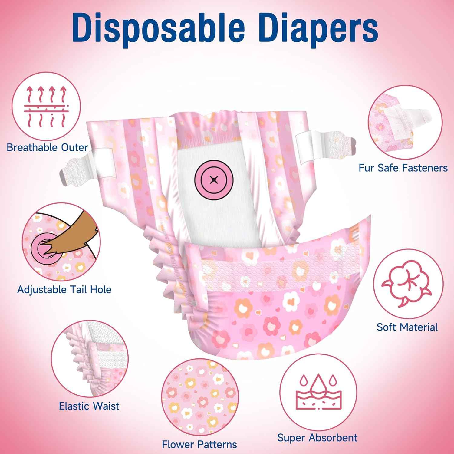 Pet Soft Dog Diapers Female, Disposable Female Dog Diaper, Doggie Diapers for Cat Puppy with Adjustable Foam Tail Hole(Pink,36XS)