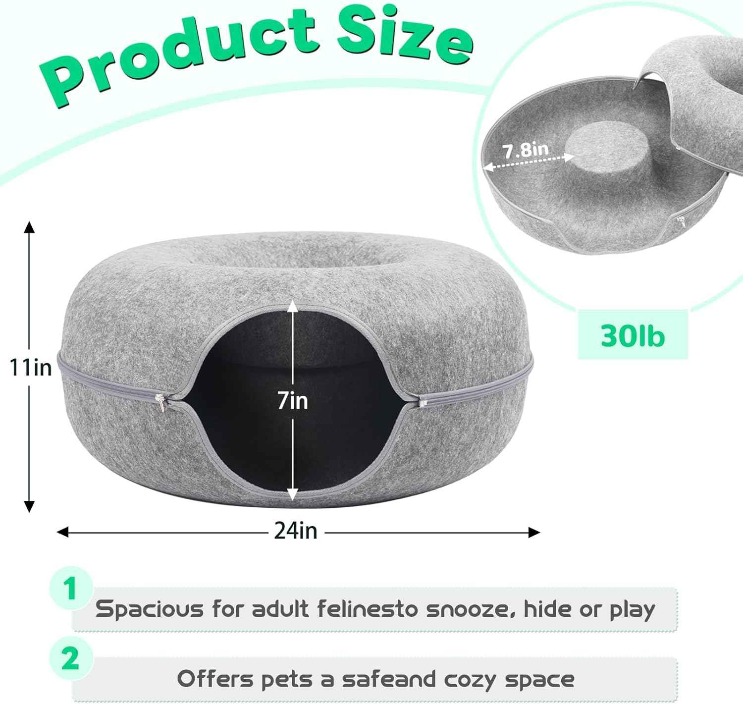 Cat Caves for Indoor Cats, Large Cat Tunnel for Multiple & Large Cats, Scratch Detachable Peekaboo Cat Cave Bed, Kitten Donut Kitty Hideaway Up to 45 Lbs