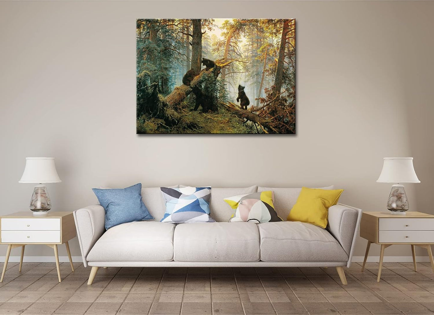 msspart Black Bears in Forest Painting Canvas Wall Art Decor, Ivan Shishkin Artwork Pictures Print for Living Room Bedroom Office Decoration 24"x36"