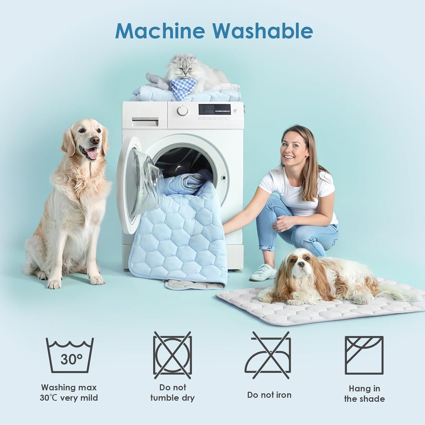 EHEYCIGA Cooling Mat for Dogs, 41" x 28"(Q-Max>0.53), Washable Dog Cooling Mat, Portable Kennel Cooling Pet Pad for Summer, Non-Slip Summer Crate Pad for Large Dog, Blue