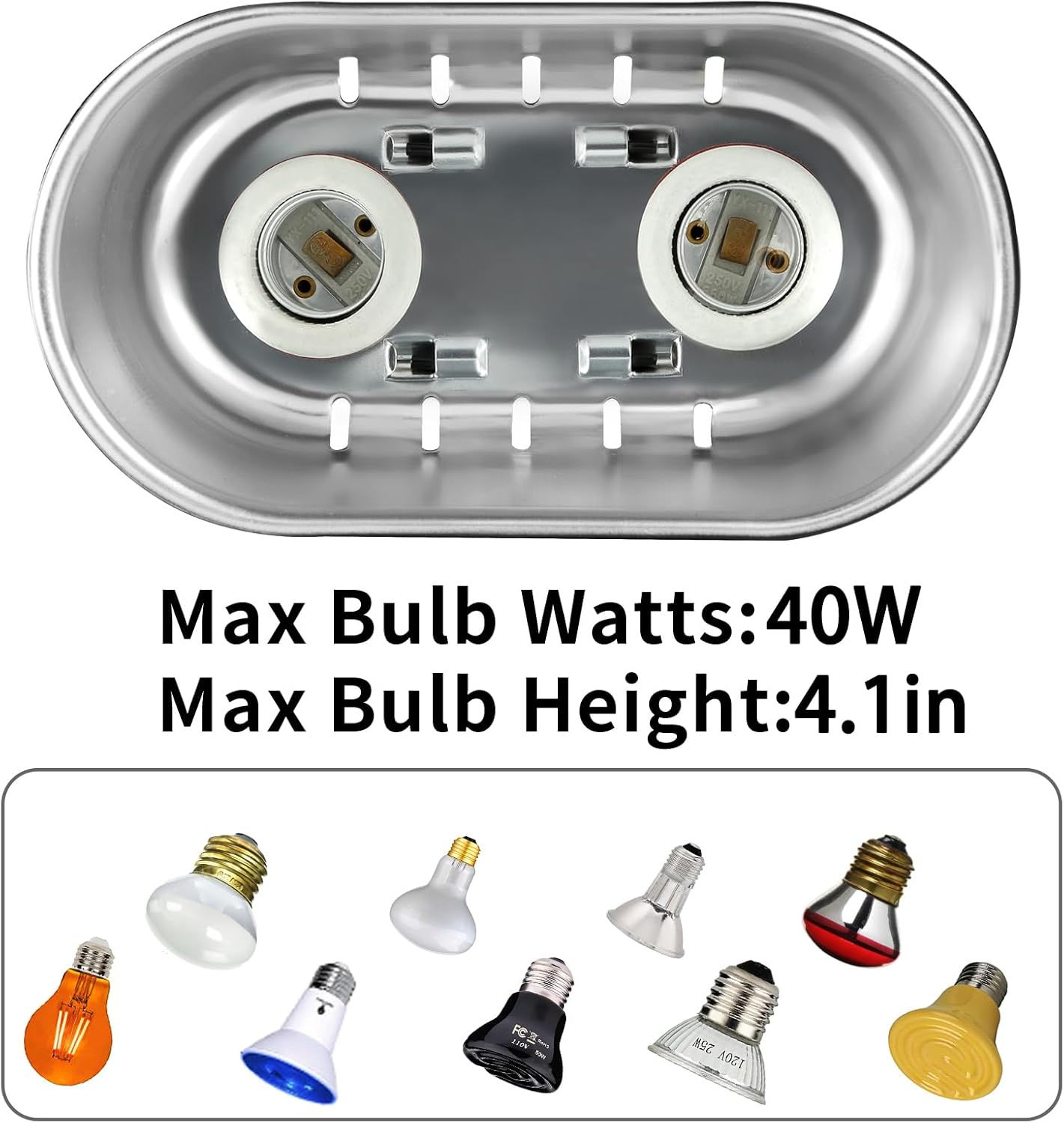 DXOPHIEX Nano Reptile Heat Lamp Max 40W Dual Reptile Light Fixture with Two Independent Switches, UVB Light Fixture Dual Dome Lamp for Bearded Dragon, Turtles, Snake and Lizard Terrarium
