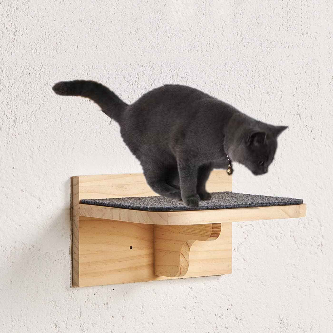 SHENGOCASE 9.8" x 7.1" Solid Wood Wall Mounted Large Cat Step, Cat Wall Furniture, Shelves Stairs Perch