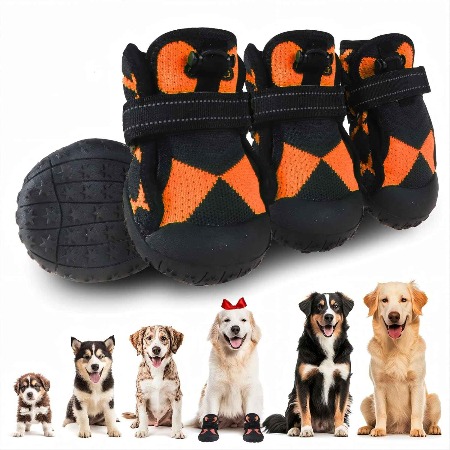 Dog Shoes for Large Small Medium Dogs,Waterproof Dog Boots & Paw Protectors with Breathable Mesh for Summer Hot Pavement,Anti-Slip Dog Booties for Hiking Hardwood Floors Winter Snow (Orange-1)
