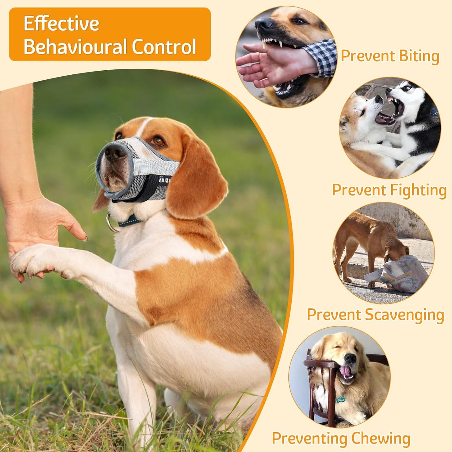 Coppthinktu Dog Muzzle - Soft Mesh Mouth Guard for Small, Medium, Large Dogs - Breathable, Adjustable Cover to Prevent Biting, Barking - Allows Panting, Drinking