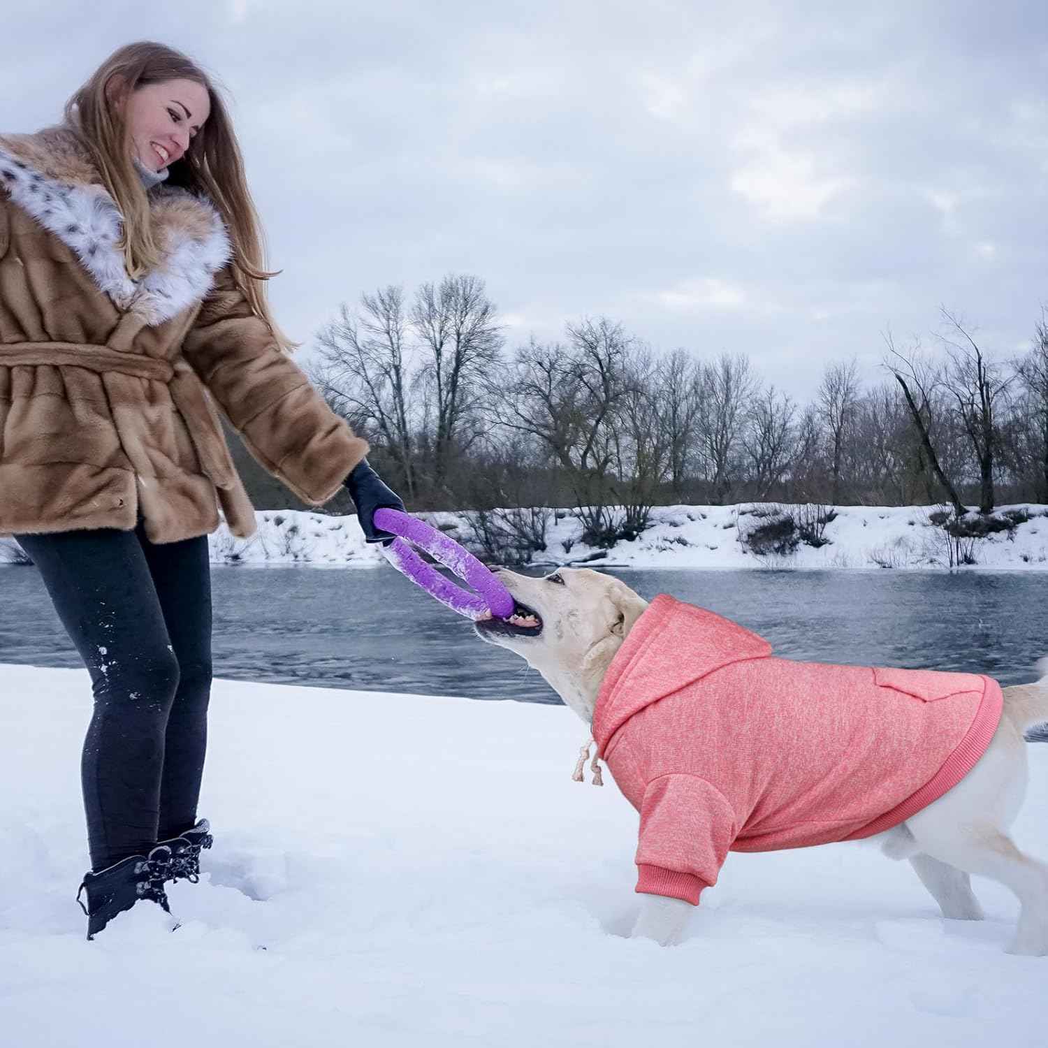 Dog Sweaters for Large Dogs Dog Hoodie Fleece Dog Sweater Soft Dog Clothes Sweatshirt with Pocket Dog Hoodie for Large Dogs(Pink&XXL)