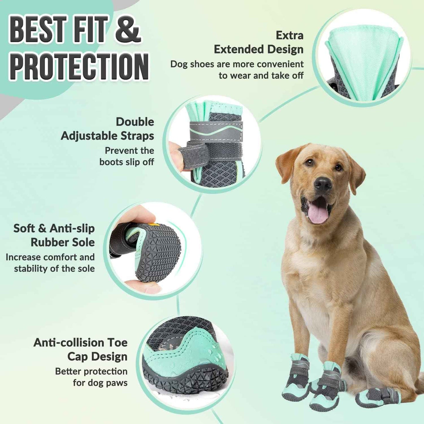 SlowTon Dog Shoes for Large Small Medium Dogs - Breathable Dog Boots for Summer Hot Pavement, Paw Protector for Outdoor Walking Winter Snow, Anti-Slip Rubber Dog Booties for Hardwood Floor (GR, 5)