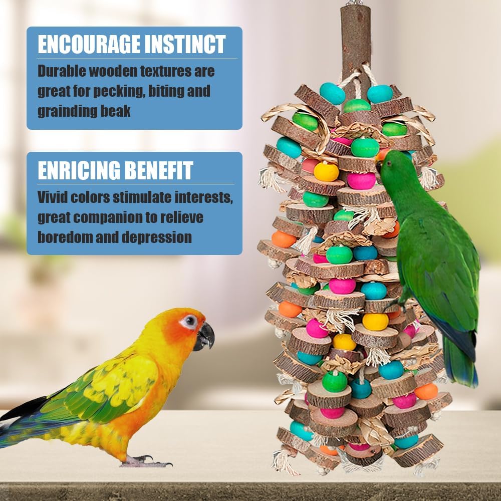 Parrot Toys for Large Birds, Multicolored Wooden Blocks Bird Chewing Toy Parrot Cage Bite Toy or Macaws Cokatoos African Grey and Large Medium Birds