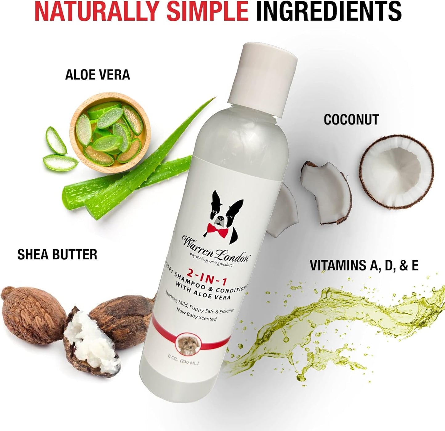 Warren London 2-in-1 Puppy Shampoo & Conditioner 8 oz | Tearless Baby-Powder Scent | Moisturizing Aloe & Shea Butter Formula for Puppies, Dogs & Cats | pH-Balanced, Cruelty-Free, Made in USA