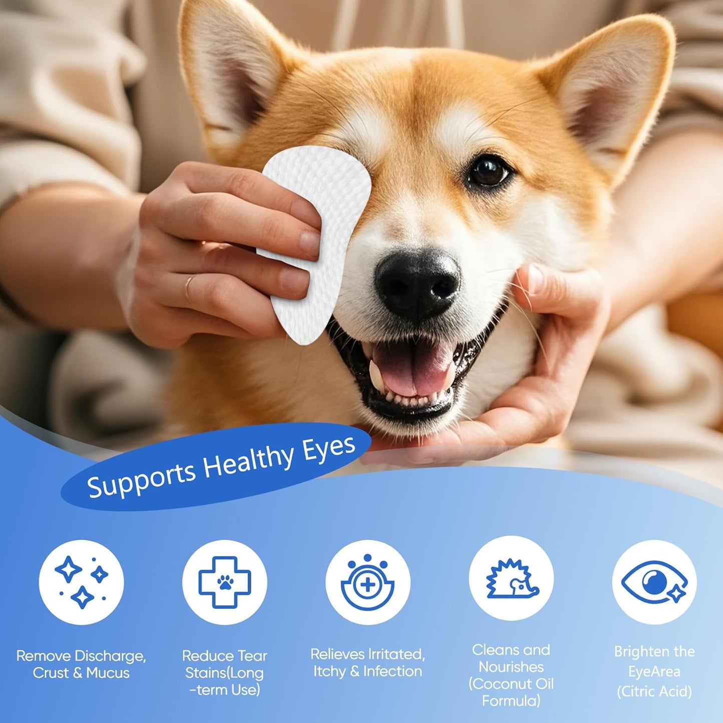 Eye Wipes for Dogs & Cats - Tear Stain Remover for Dogs - Dog Eye Cleaner, Eye Debris, Discharge, Mucus Secretions - Eye Wipes for Dogs & cat Eye Wipes (3.2 in,300pcs)