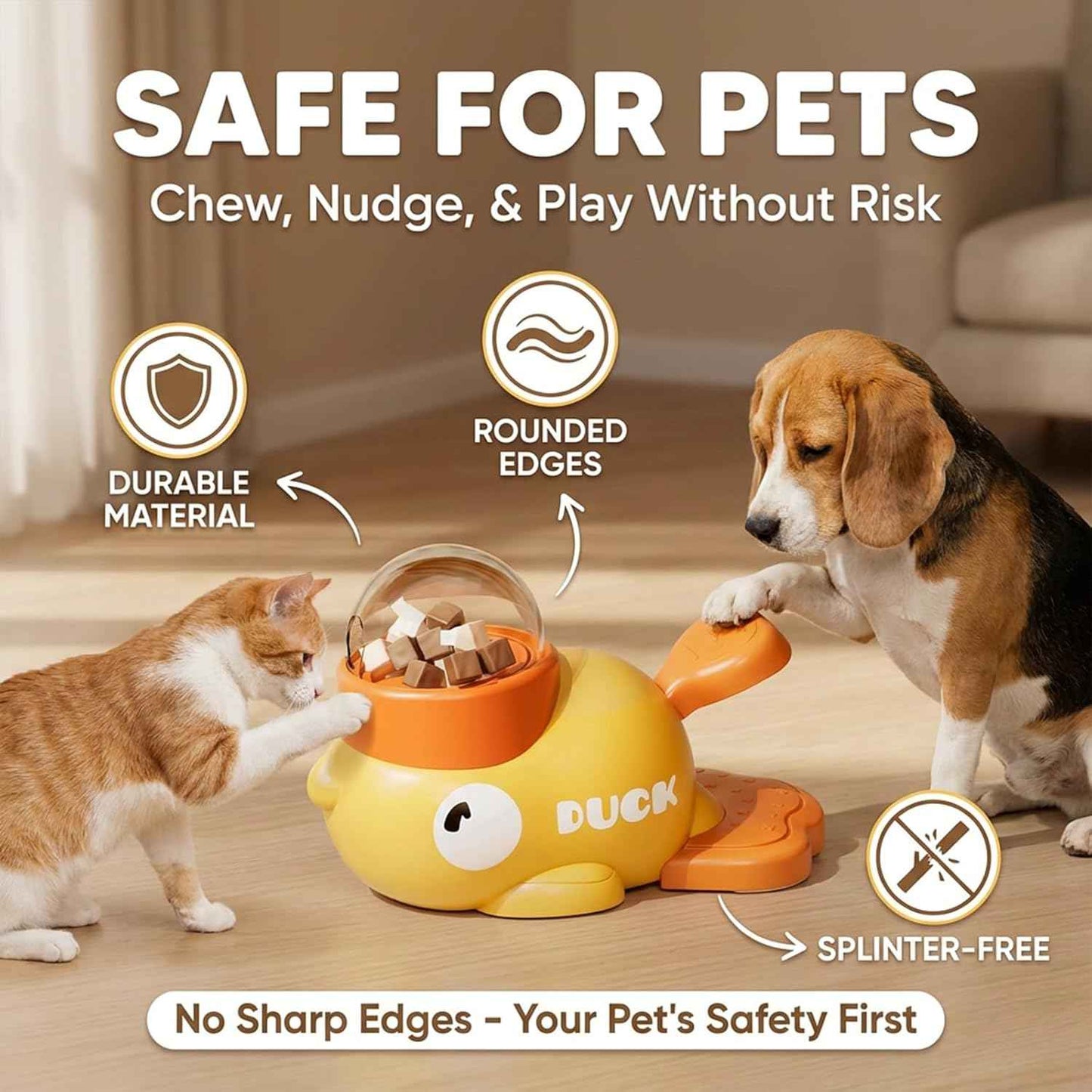 fuzzibud Cat Treat Toy, Duckie Puzzle Cat Feeder,Interactive Dog Toys Food Puzzle Slow Feeder, Cat Treat Dispenser Toy Duck-Shaped Enrichment Toy for Small Medium Dogs and Cats (Yellow)