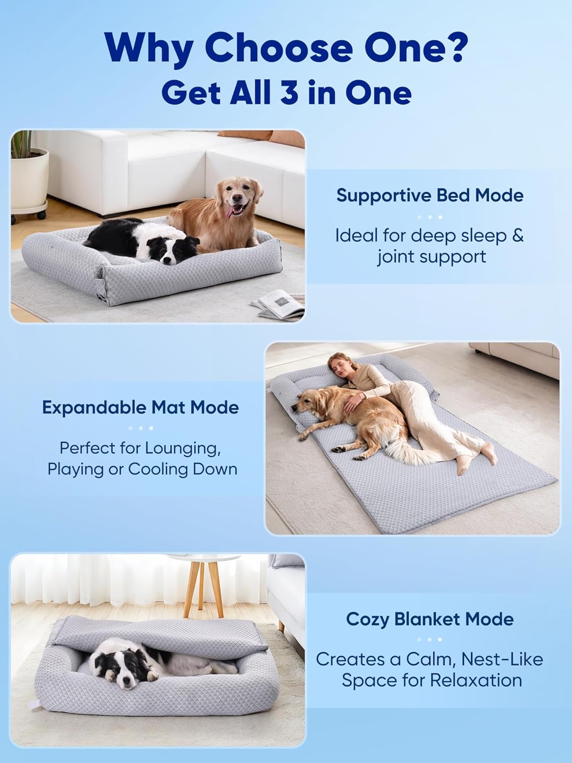 Rywell 3-in-1 Cooling Dog Beds for Large Dogs, Dog Cooling Mat with Arc-Chill Tech (Q-Max>0.5), Dog Crate Pad for Summer, Non-Slip & Fully Machine Washable, Gift for Dog Lovers, 35" x 28", Grey