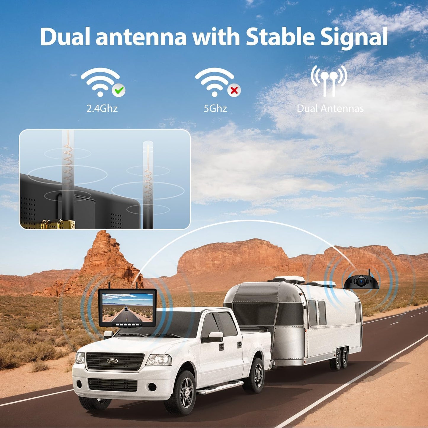 10.1" RV Backup Camera Wireless System Plug and Play, Pre-Wired for Furrion RV Trailer Camper, HD 1080P Quad Split Monitor with 2 Rear View & 2 Side View Cameras, IP69K Waterproof, BY504