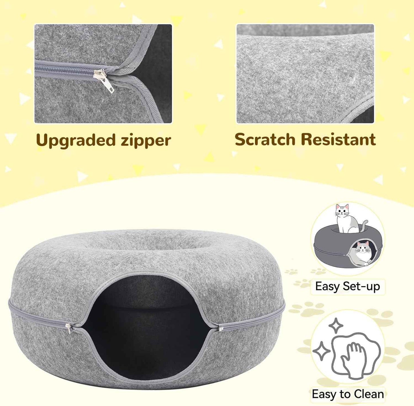 Cat Caves for Indoor Cats, Large Cat Tunnel for Multiple & Large Cats, Scratch Detachable Peekaboo Cat Cave Bed, Kitten Donut Kitty Hideaway Up to 45 Lbs