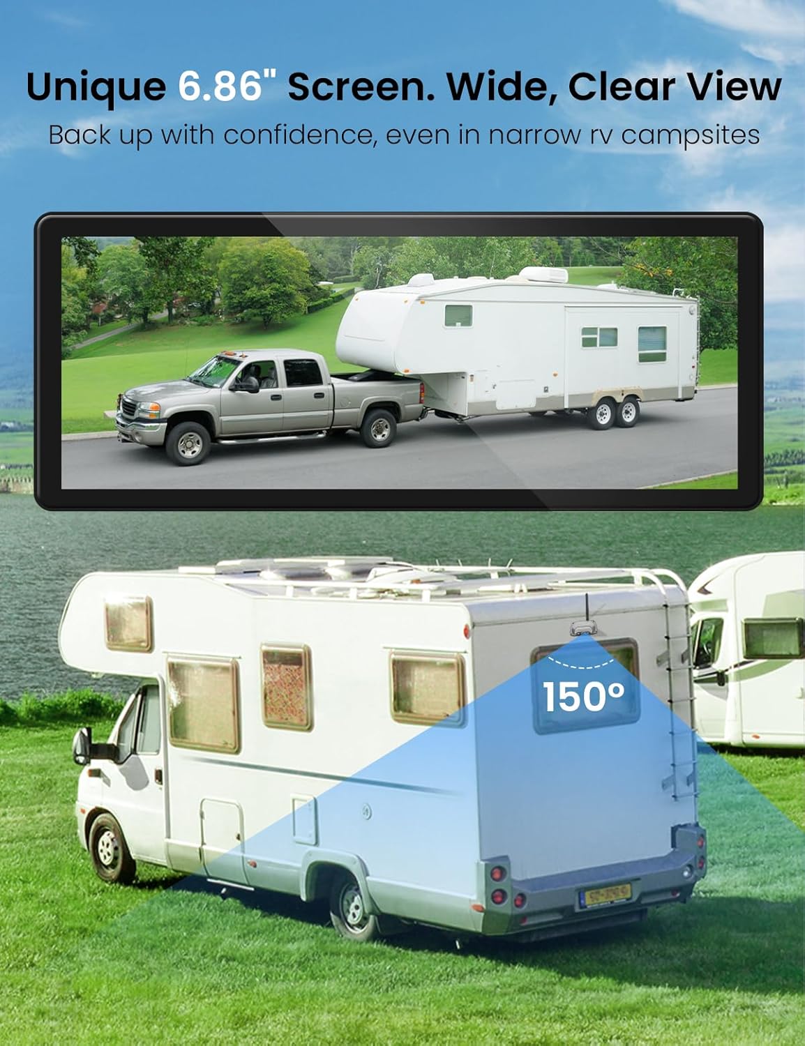 RV Wireless Backup Camera with High Performance 6.86 Inch Touch Monitor 1080P 2 Rear View Cameras with IR Night Vision 4 Channels IP69K Waterproof Reverse Camera for Truck Trailer Camper Tractor