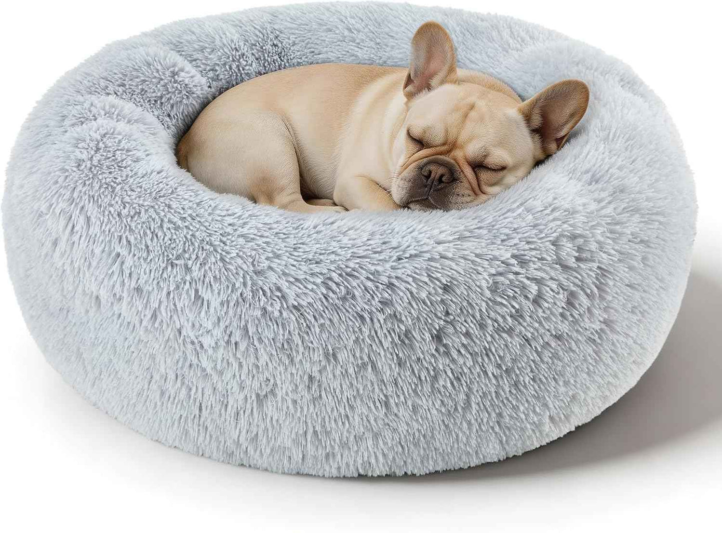 Dog Calming Beds for Small Medium Large Dogs - Round Donut Washable Puppy Dog Bed, Anti-Slip Faux Fur Fluffy Donut Cuddle Anxiety Cat Pet Bed(Light Grey 20")