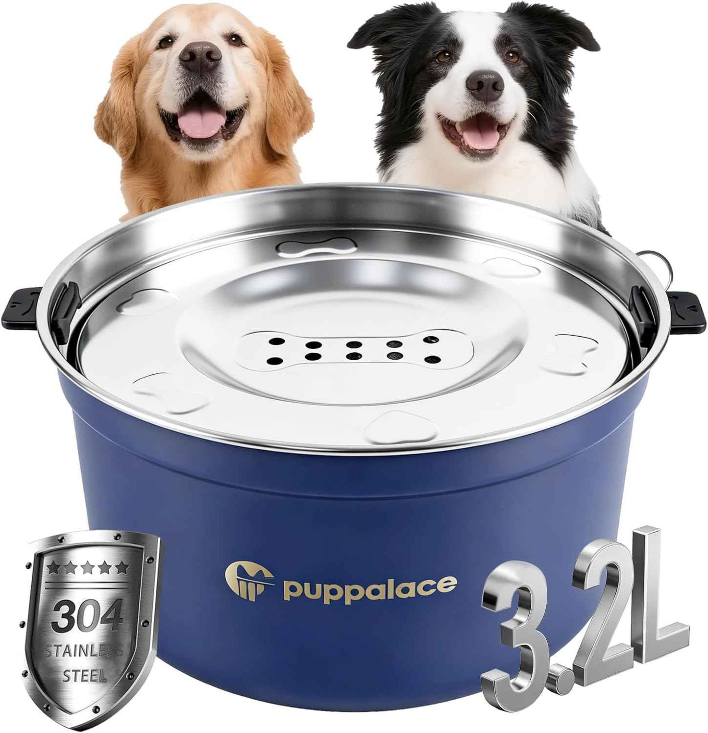 108oz No Spill Stainless Steel Dog Water Bowl- Upgrade for Messy Drinkers, Splash Proof Design, Easy to Clean, Non-Slip Base, Large Capacity for Dogs and Cats (Blue)