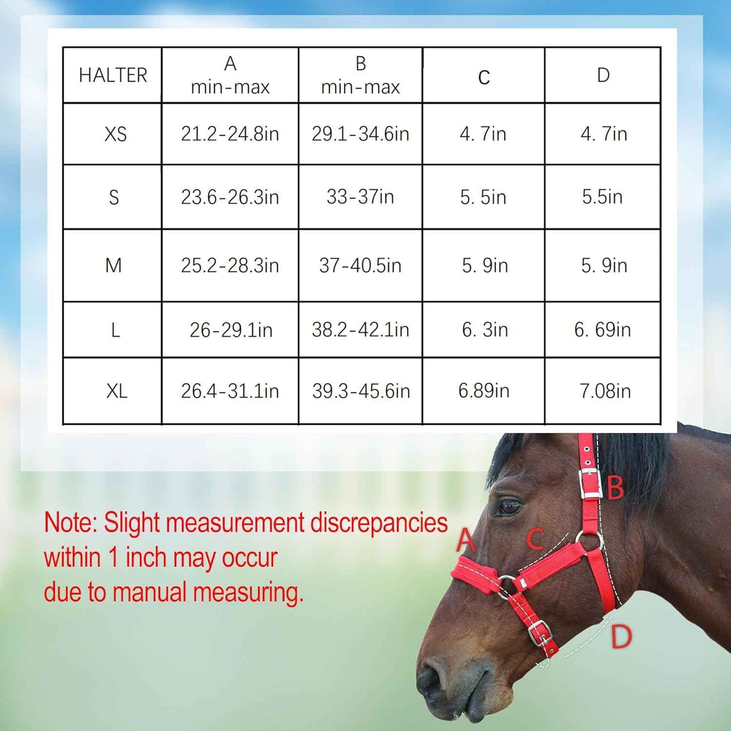 Adjustable Horse Halter with Fleece Padding, Available in Black, Red, Blue