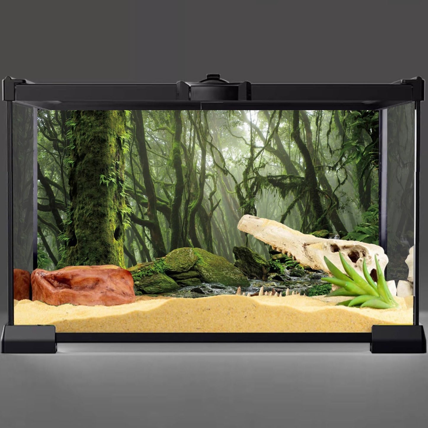 AWERT Foggy Forest Terrarium Background Stream Green Huge Tree Reptile Habitat Background Tropical Rainforest Aquarium Background 36x20 inches Durable Polyester Background