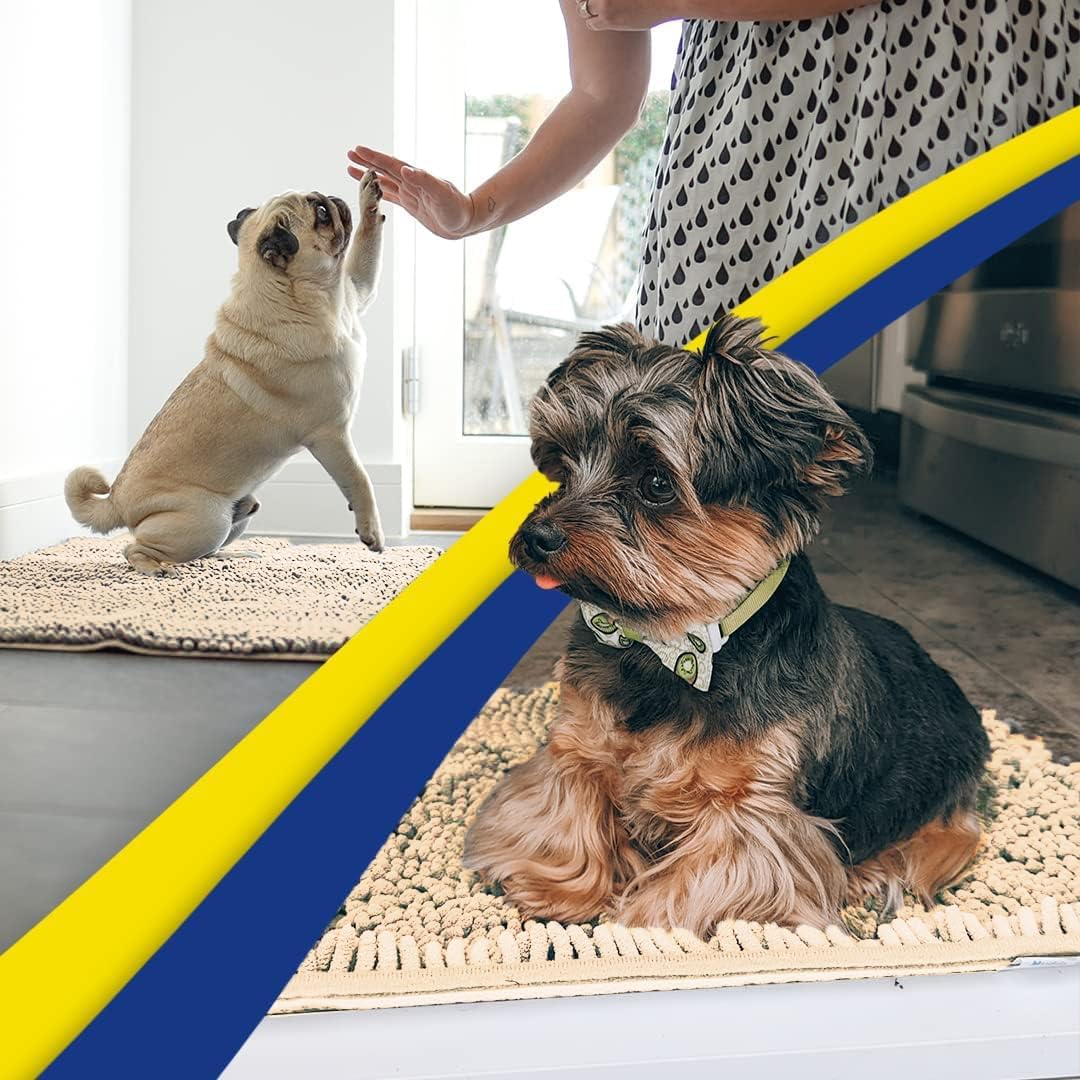 Muddy Mat® Original Dog Door Mat for Muddy Paws, Super Absorbent Microfiber, Non-Slip Washable Pet Rug, Quick Dry Chenille Entryway Carpet, Machine Washable Indoor Outdoor mat, Beige 36"x120"