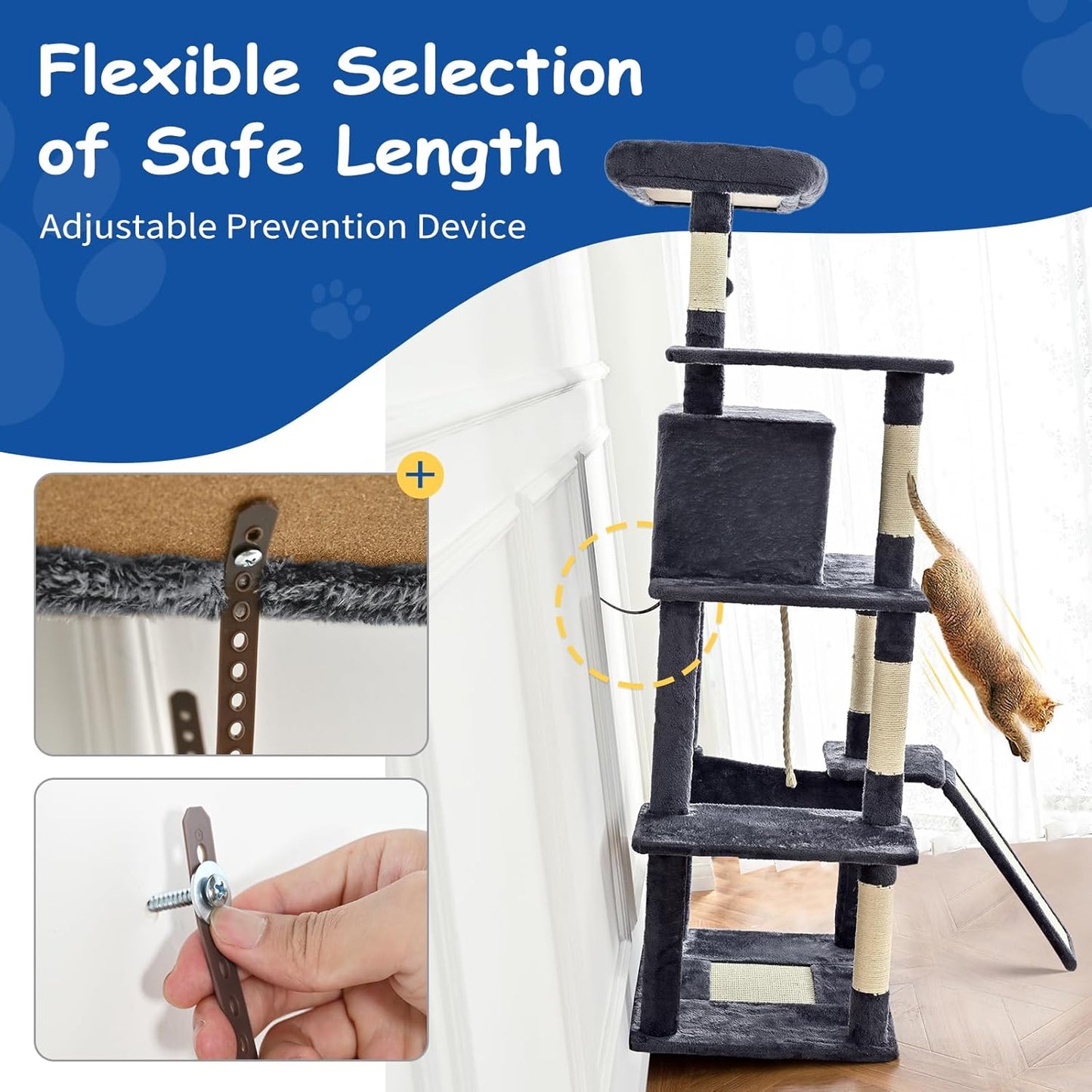Cat Craft Cat Tree 63 Inch Cat Tower for Indoor Cats, Multi-Level Cat Tree for Large Cats 20 lbs+ Heavy Duty Cat Tower with Sisal Scratching Posts, Hammock, Condo and Extended Platform, Dark Grey