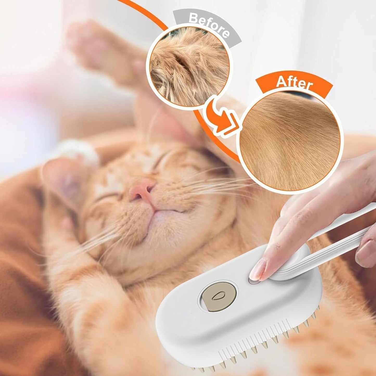 Cat Brush Quick & Easy Pet Hair Remover Comb,3 In 1 Cat Steam Pet Brush with Spray Function (White)