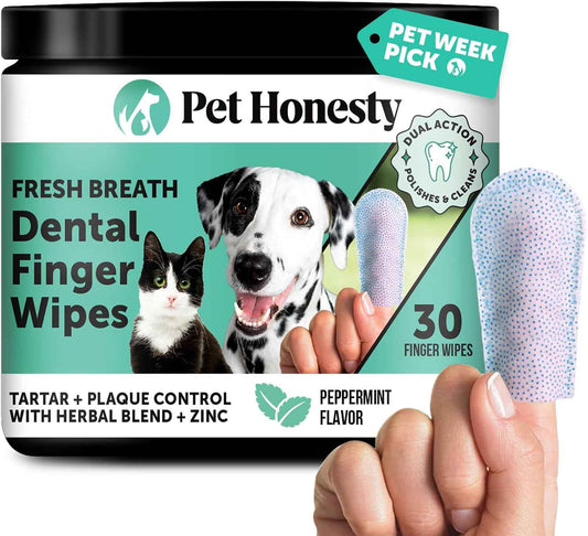 Dog Dental Finger Wipes for Teeth Cleaning Plaque Off - Dental Care for Dogs & Cats, Stain & Tartar Remover for Teeth, Finger Toothbrush Wipes, Fresh Breath & Gum Care with Zinc + Green Tea - 30 ct