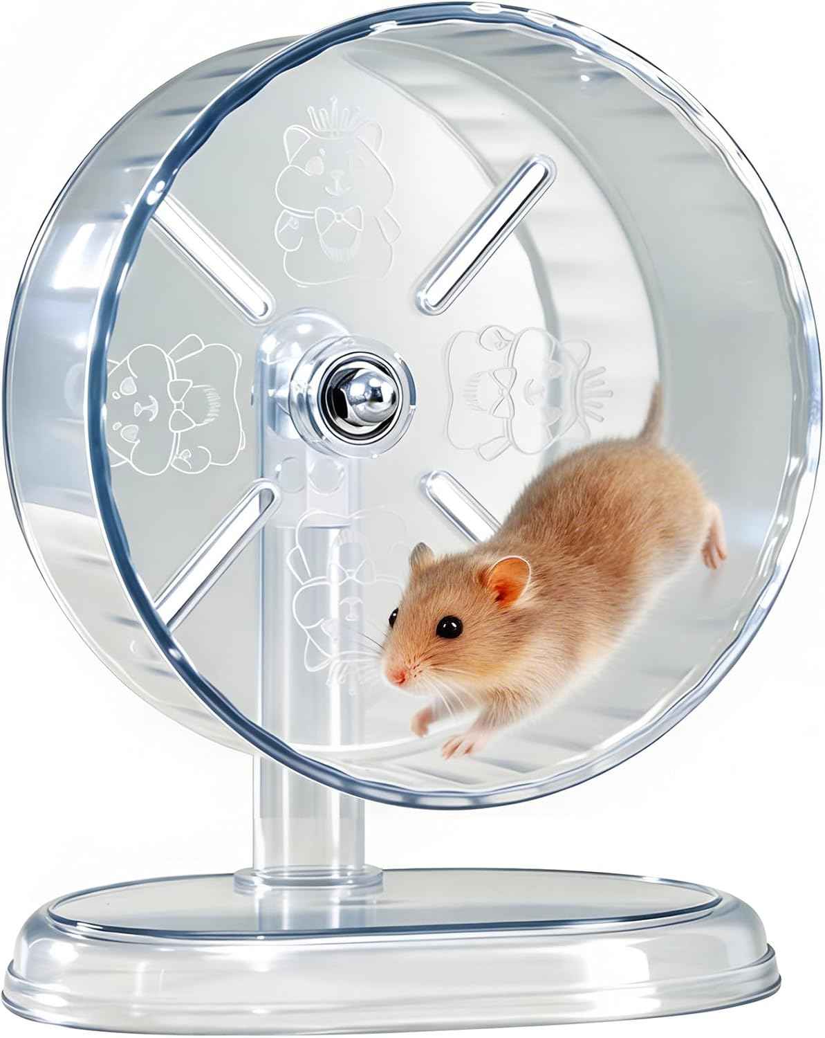 Hamster Exercise Wheel,Super-Silent Small Animals Exercise Wheels,Quiet Hamster Running Wheels with Adjustable Stand for Hamsters, Gerbils, Rats, or Other Small Pets (Transparent, 8.3 inch)