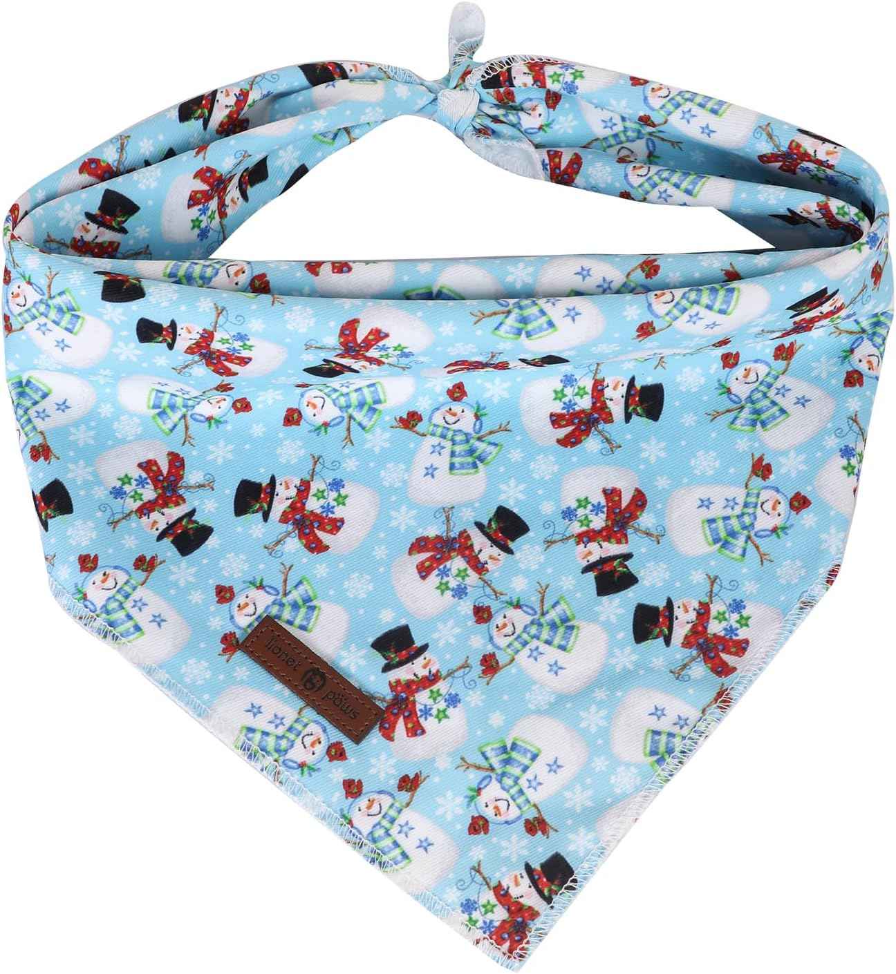 Lionet Paws Christmas Dog Bandana,Fabric Snowman Blue Dogs Kerchief for Medium Large Dogs,Dog Cotton Triangle Bibs Scarf for Girl Boy