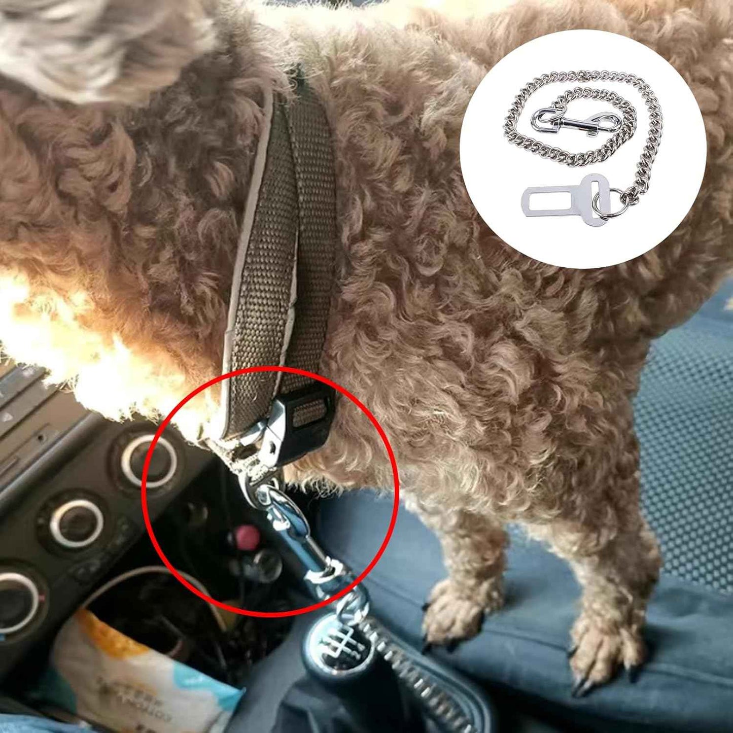 Stainless Steel No chew Dog Car Seat Belt, Stainless Steel Dog Car Seat Belt Vehicle Travel Dog Harness Dog Chain Pet Vehicle Safety Restraint Cable for Puppy Small Medium Large Dogs(60cm)