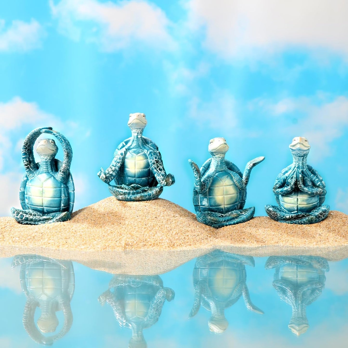 Briwooody 4 Pcs Sea Turtle Meditation Yoga Decor Office Beach Zen Room Decor Sea Turtles Yoga Figurines Coastal Ocean Beachy Bathroom Turtle Gifts for Women Yogis Home Office Decorations(Fashion)