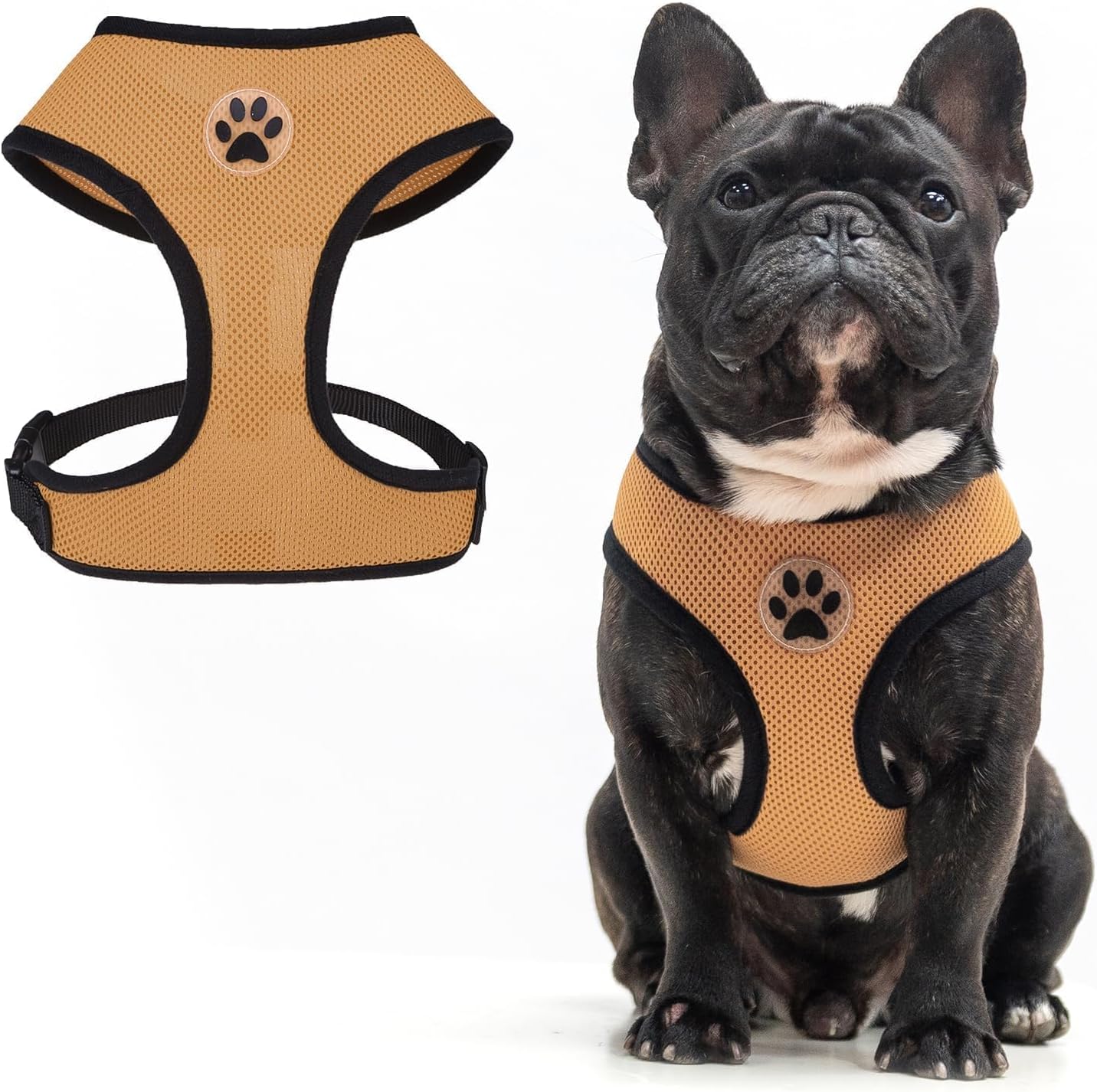 BINGPET No Pull Dog Harness,Soft Mesh Breathable All Weather Vest Harness,Safety Protection Design Durable Adjustable Step-in Easy Walk Dog Harness for Small Medium Large Dogs(Beige,L)