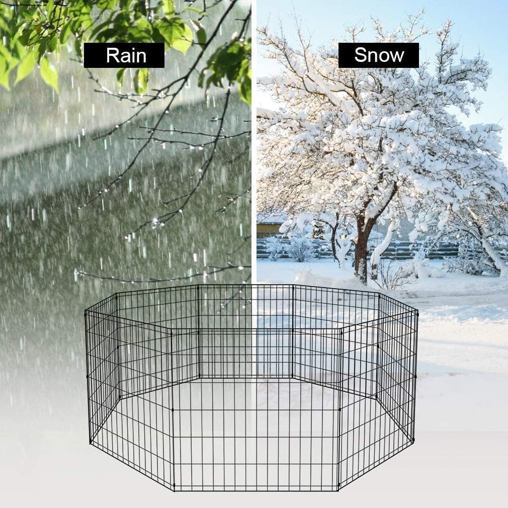 BestPet Dog Pen Playpen Puppy Pet Playpen 8 Panel Indoor Outdoor Metal Portable Folding Animal Exercise Dog Fence,24",Black