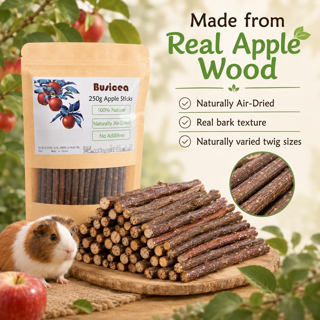 Premium Natural Apple Sticks - 100g/3.52 OZ MINI Trial Pack - Perfect for 1 Pet, Molar Chew Treats for Rabbits Chinchillas Guinea Pigs Hamsters Small Animals