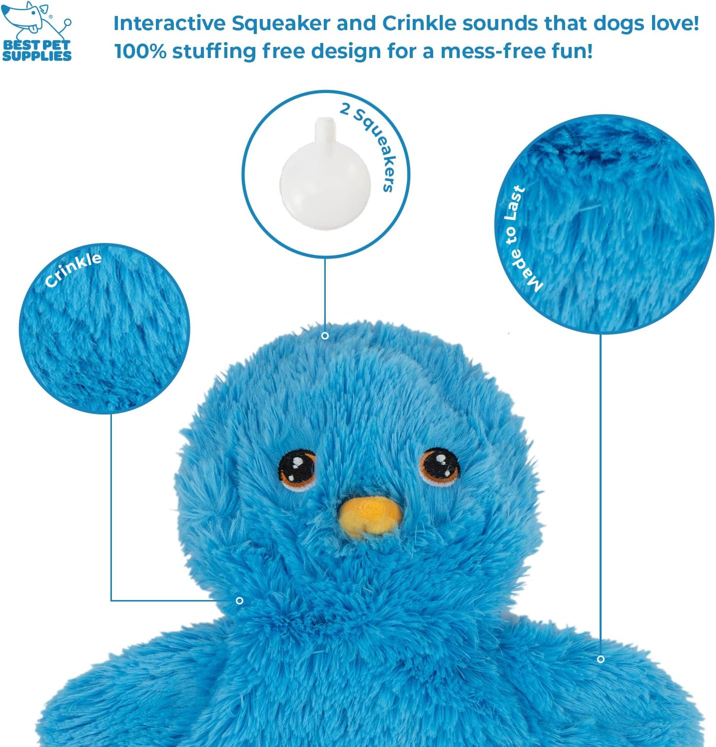Best Pet Supplies Interactive Squeaky Dog Chew Toy, Ideal Dog Toys for Chewers, Small, Medium & Large Dogs, and Fetch Lovers - Crinkle Chicken (Blue), Large