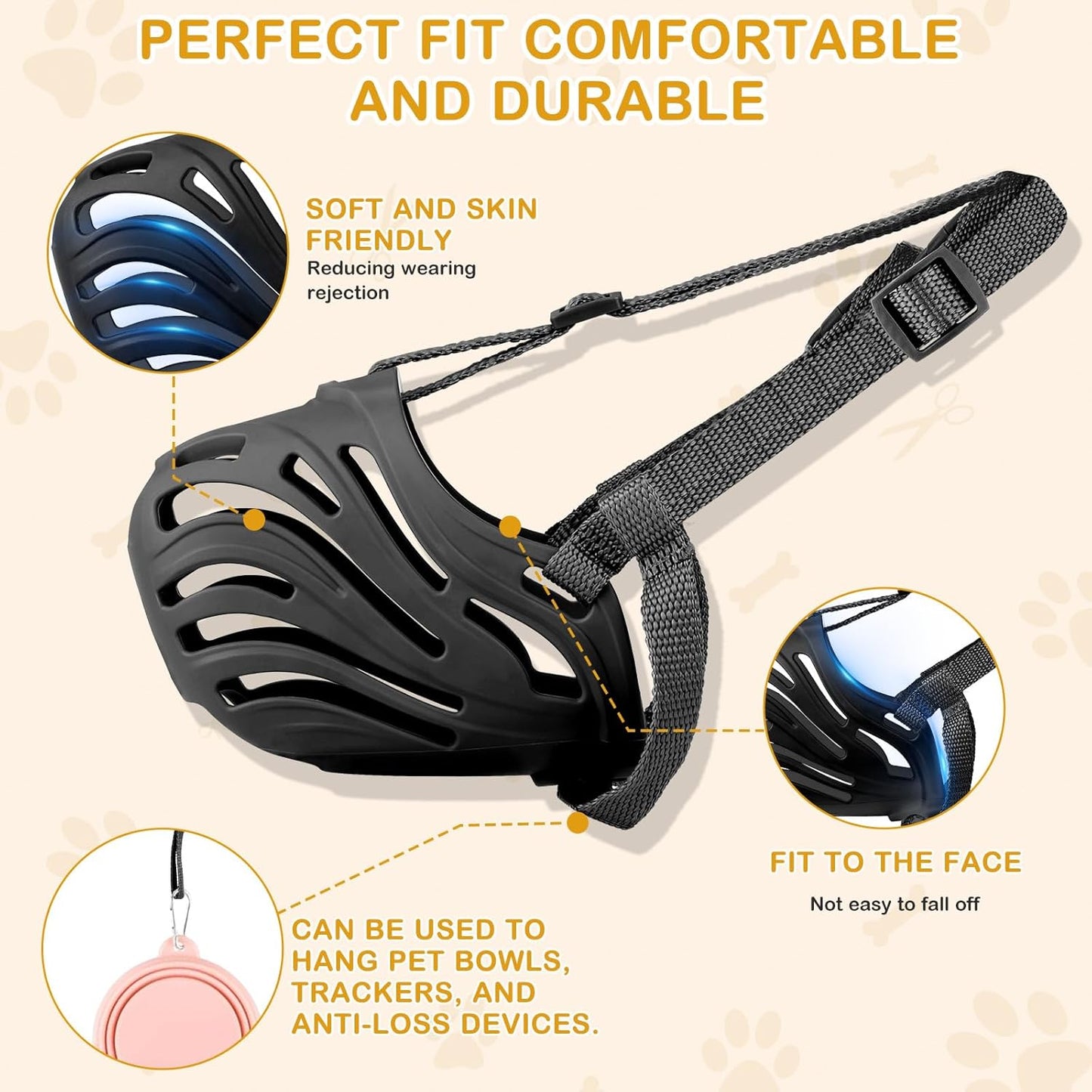 Dog Muzzle, Soft Breathable Dog Muzzles Suitable Dogs, Adjustable Basket Muzzles Prevents Chewing and Biting for Grooming Trimming Training