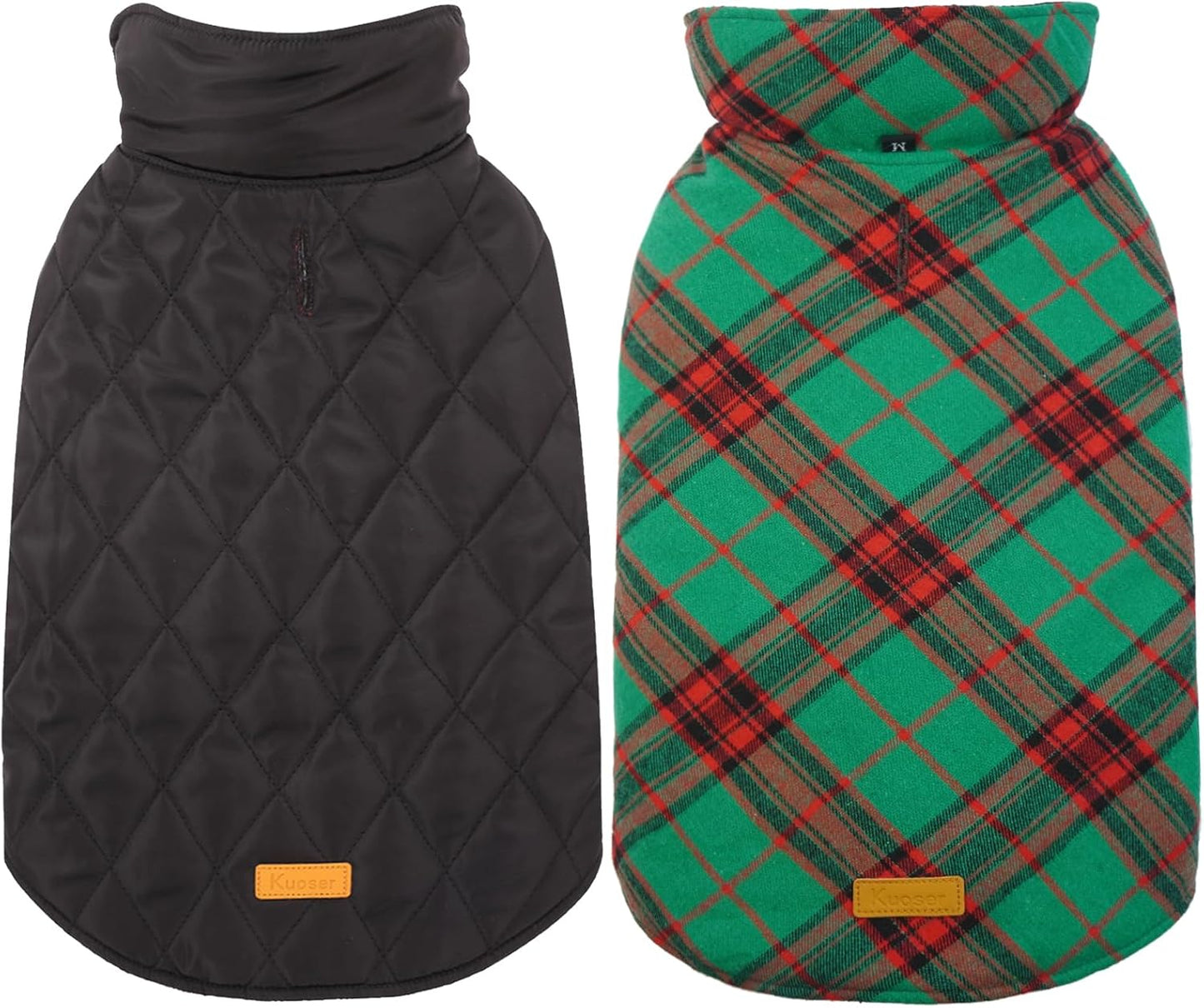 Kuoser Warm Dog Coat, Waterproof Dog Coats for X-Small Dogs, Adjustable Durable Doggie Winter Jacket Reversible Cozy Puppy Cold Weather Apparel from Small to Large Breed, Christmas Green XS