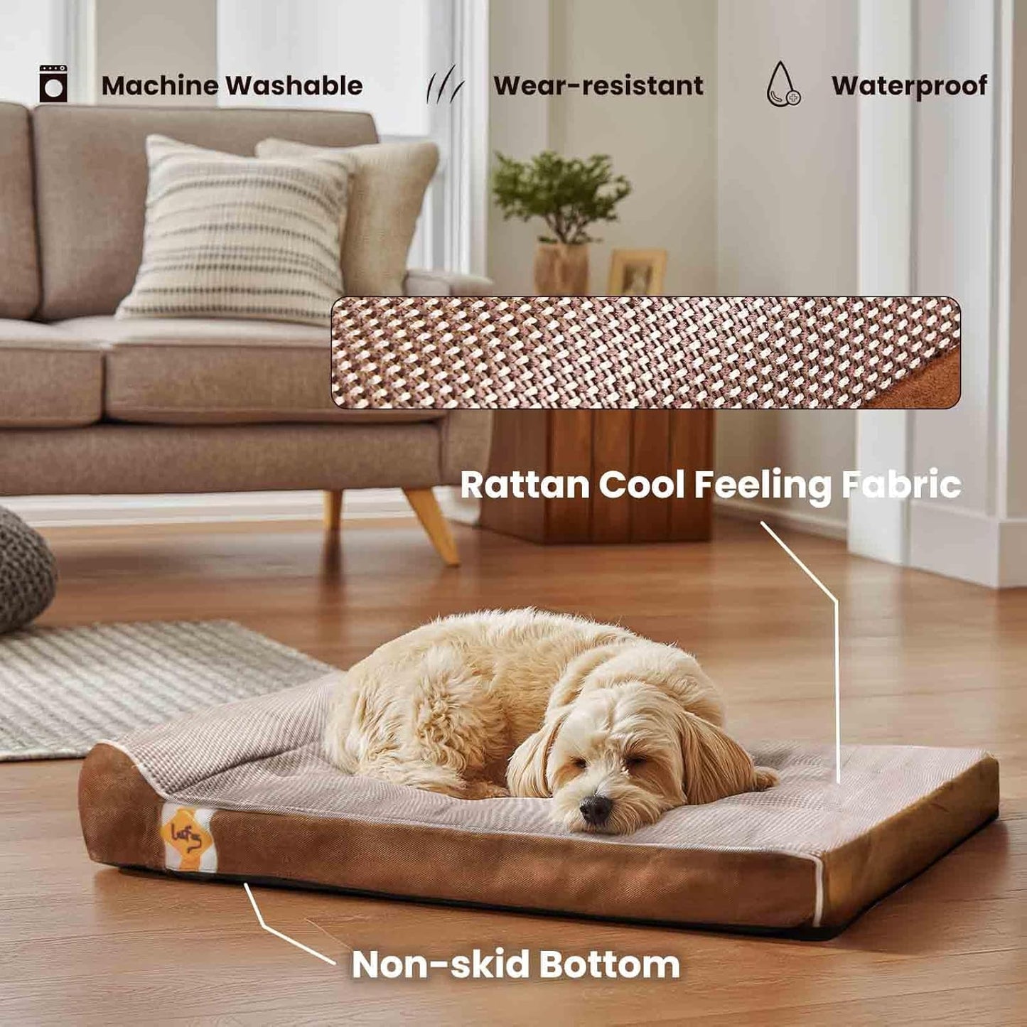 Laifug Orthopedic Memory Foam Dog Bed with Durable Water Proof Liner and Removable Washable Cover (Large (34"x22"x5.5"), Brown)