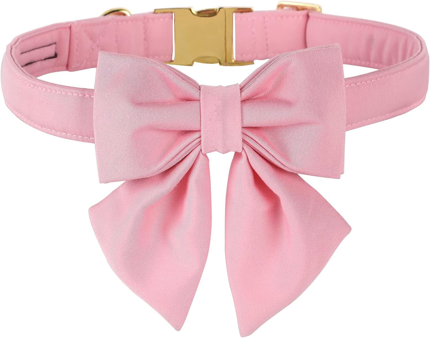 Maca Bates Cherry Pink Dog Collar with Cute Solid Sailor Bow Tie for Small Girl Boy Dogs,Girly Adjustbale Durable Breakaway Soft Collars with Bowtie for Female Male Puppy,Pet with Metal Buckle
