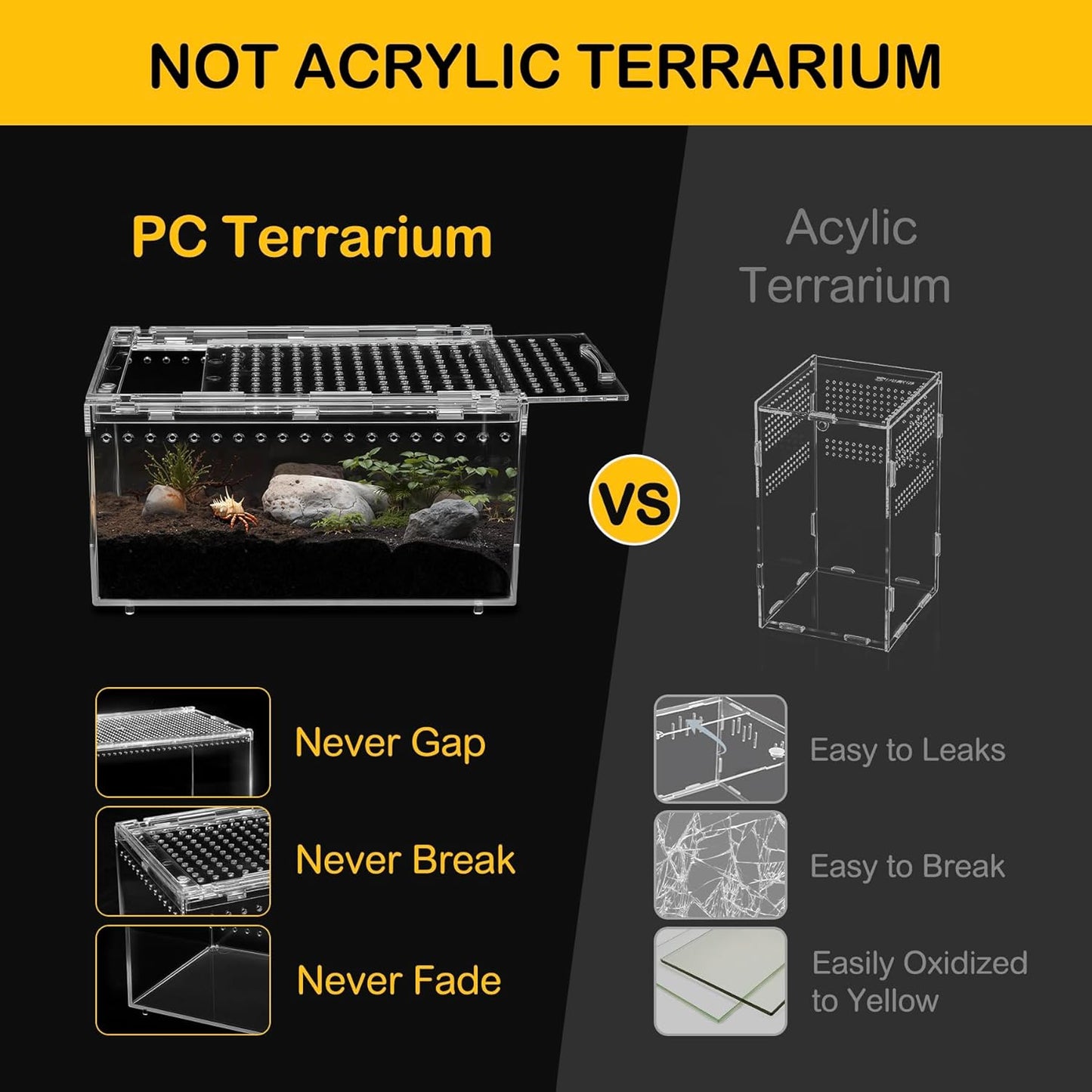 Reptile PC Terrarium,Spider Tank Starter Kit, Leopard Gecko Container,Tarantula Cage, Hermit Crab Habitat,Lizard Enclosure,Insect Housing,Jumping Spider Enclosure,Small Bearded Dragon Vivarium