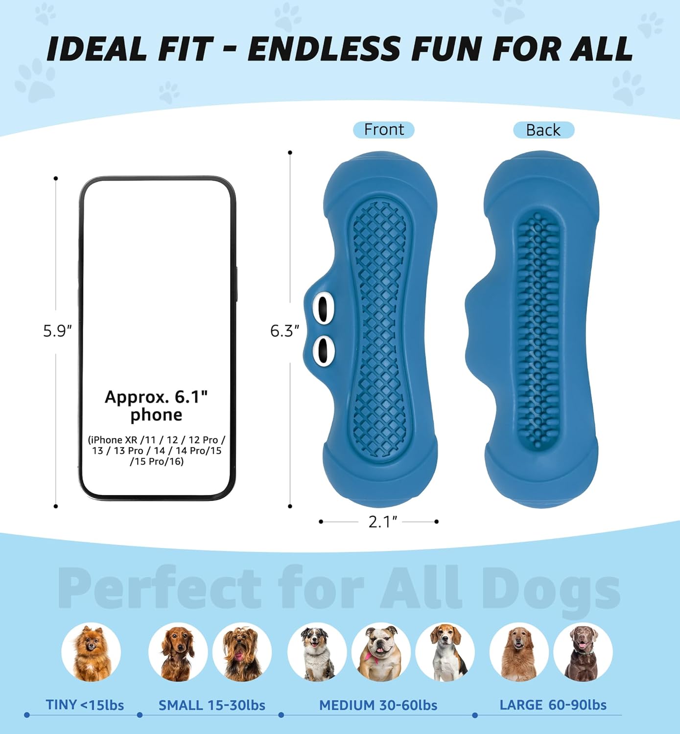 Durable Dog Chew Toy for Aggressive Chewers, Tough Natural Rubber Squeaky Dog Toy with Irresistible Beef Flavor, Dental Care, Teeth Cleaning & Boredom Relief for Medium & Large Dogs (Blue)