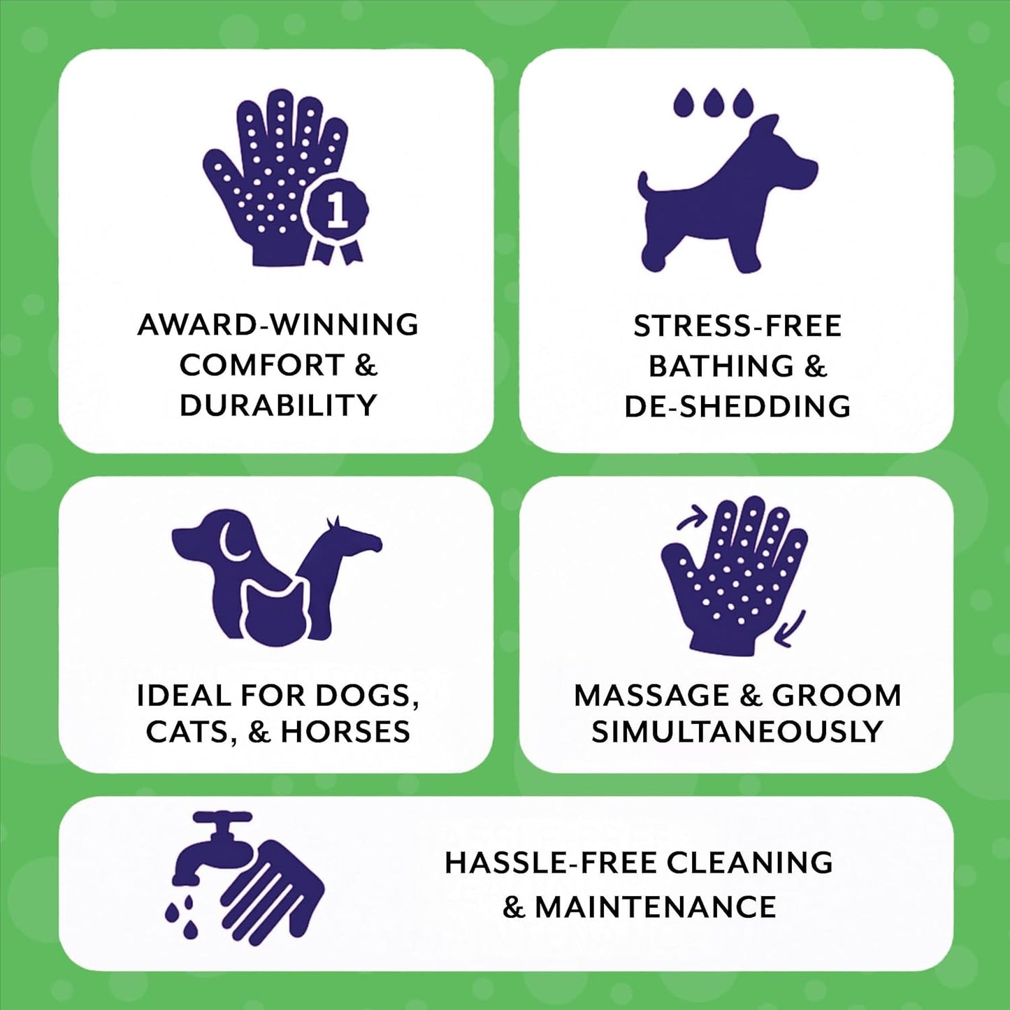 H HANDSON Pet Grooming Gloves - Patented #1 Ranked, Award Winning Shedding, Bathing, & Hair Remover Gloves - Gentle Brush for Cats, Dogs, and Horses (Purple, Medium)