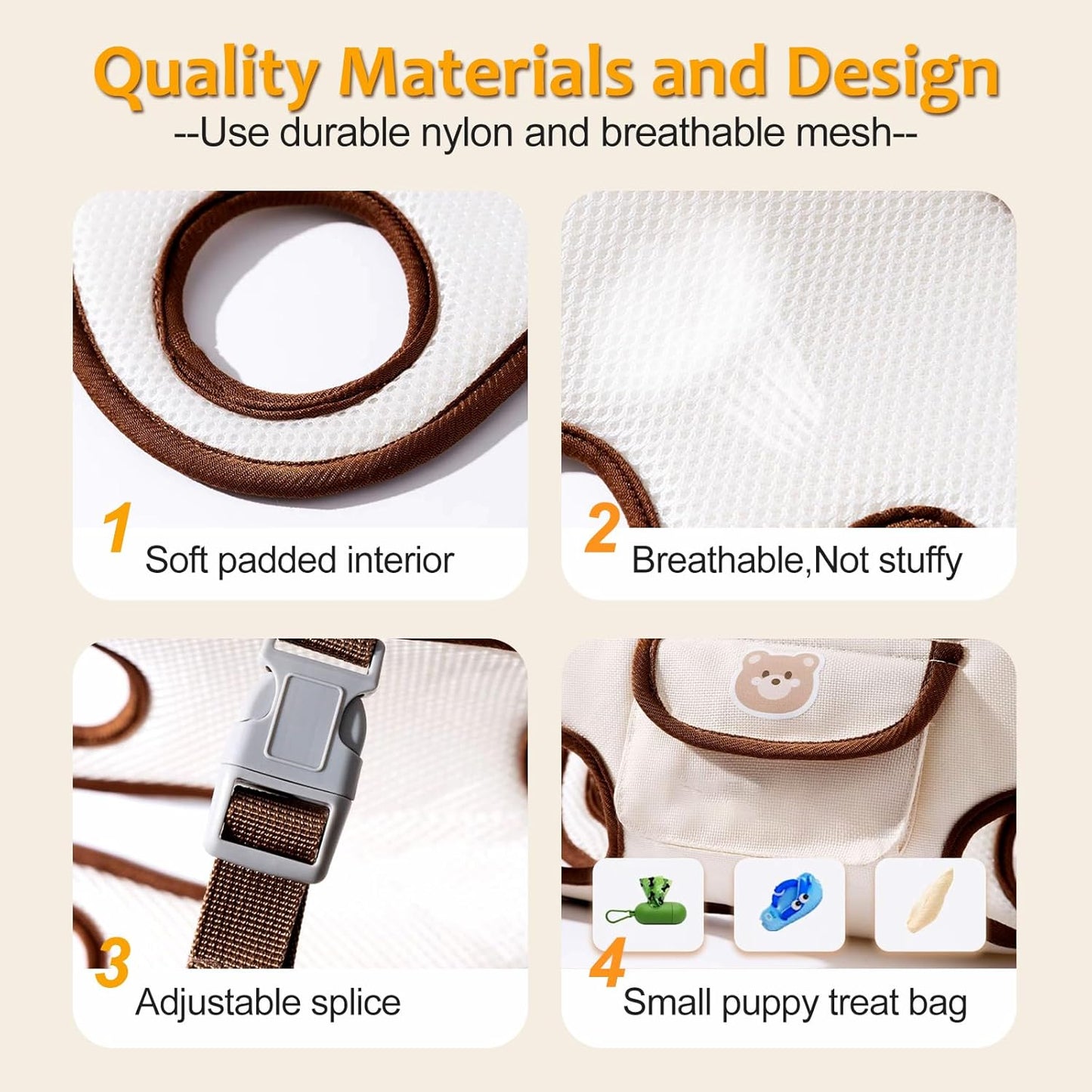 Snuggle Sling Dog Carrier, Adjustable Full Body Lift Harness for Small Dogs and Cats, Portable Breathable Pet Carrier Backpack with Hands-Free Shoulder and Treat Bag(Small)