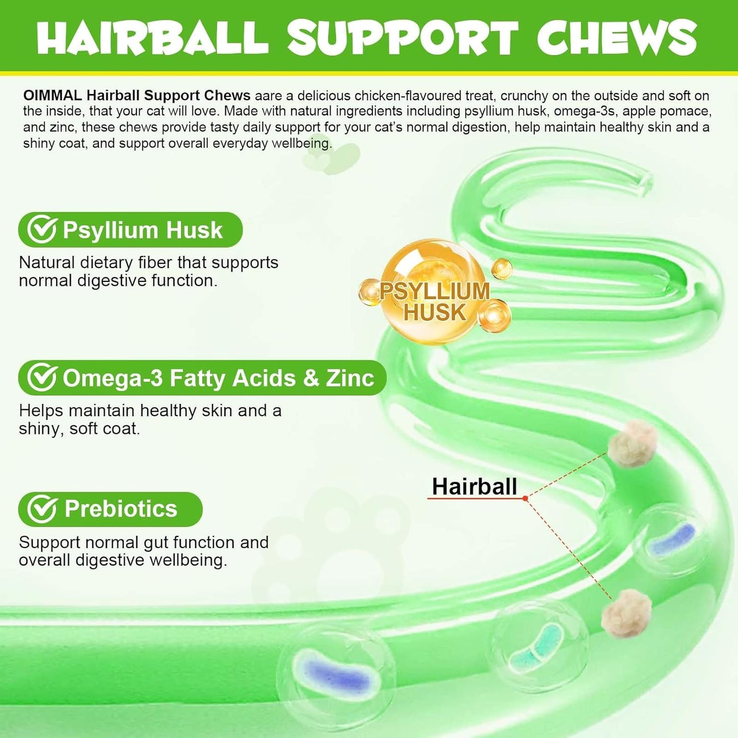 Hairball Treatment for Cats, Cat Treats Hairball Remedy Crunchy & Creamy Chews Supports Skin & Coat, Vitamins for Digestion, Chicken (30-Day Supply)