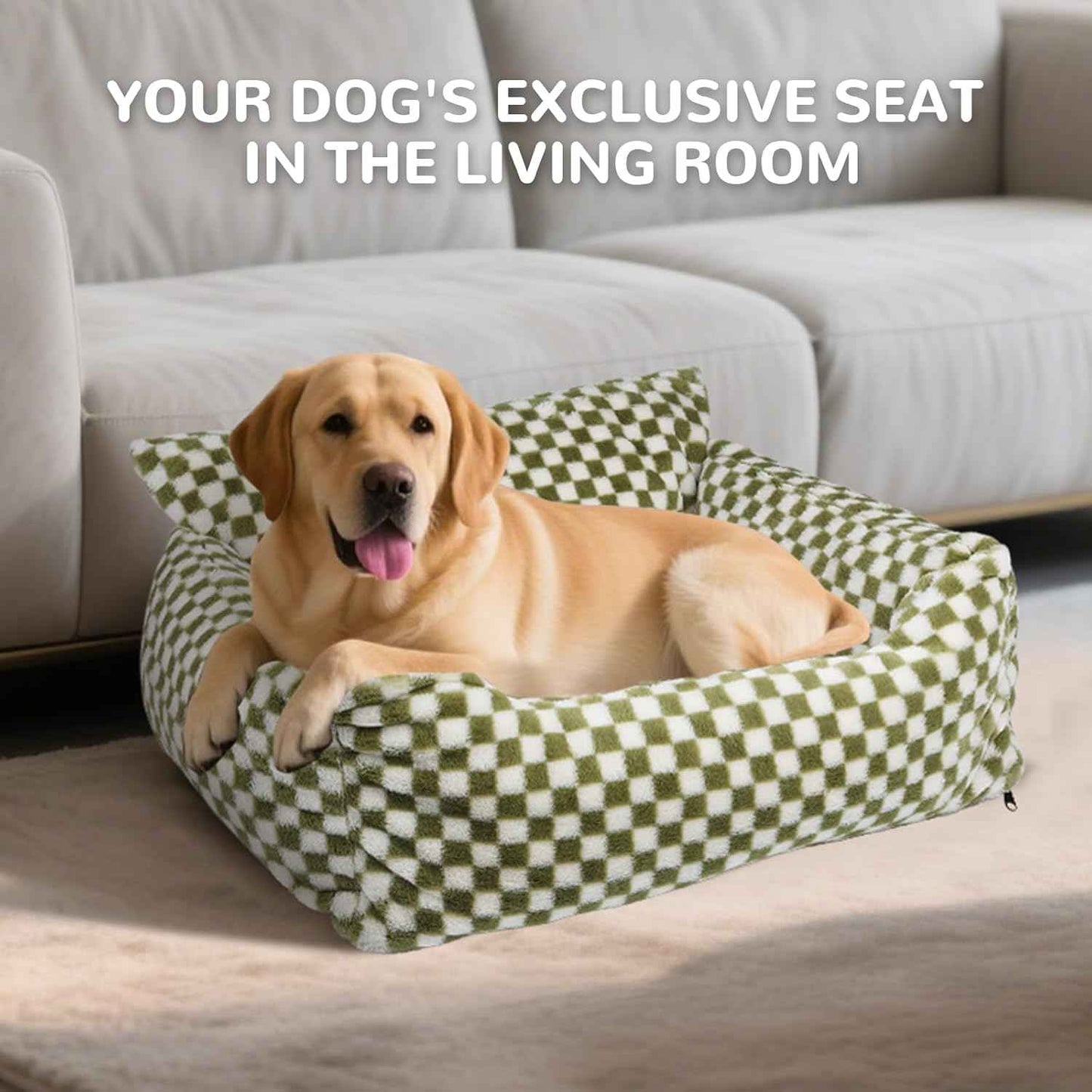 Dog Beds for Small Medium Dogs, Washable Soft Fleece Dog Bed with Removable Cover, Puppy Sofa Bed with Anti-Slip Bottom, Pet Sleeping Bed for Indoor Cats & Dogs Under 23 lbs (Grid Breen)